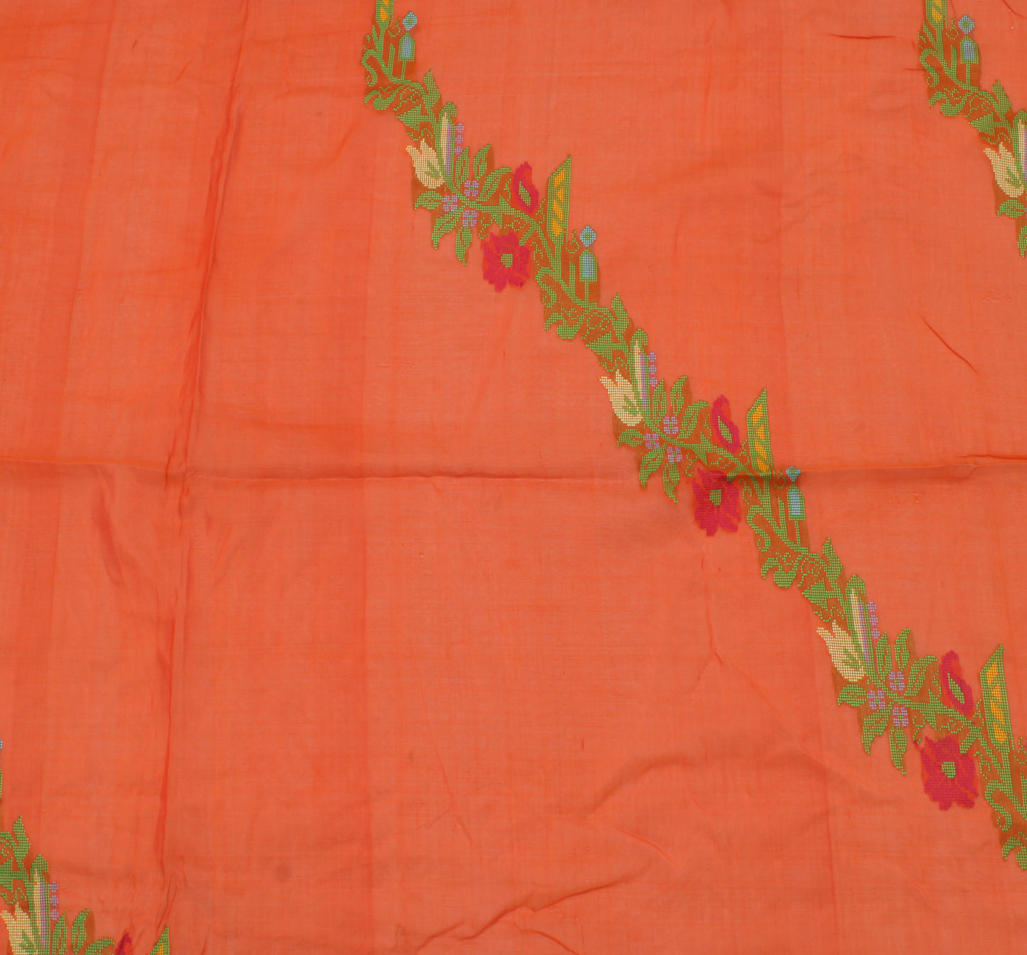 Sushila Vintage Orange Sari Remnant Scrap 100% Pure Silk Woven Craft Fabric