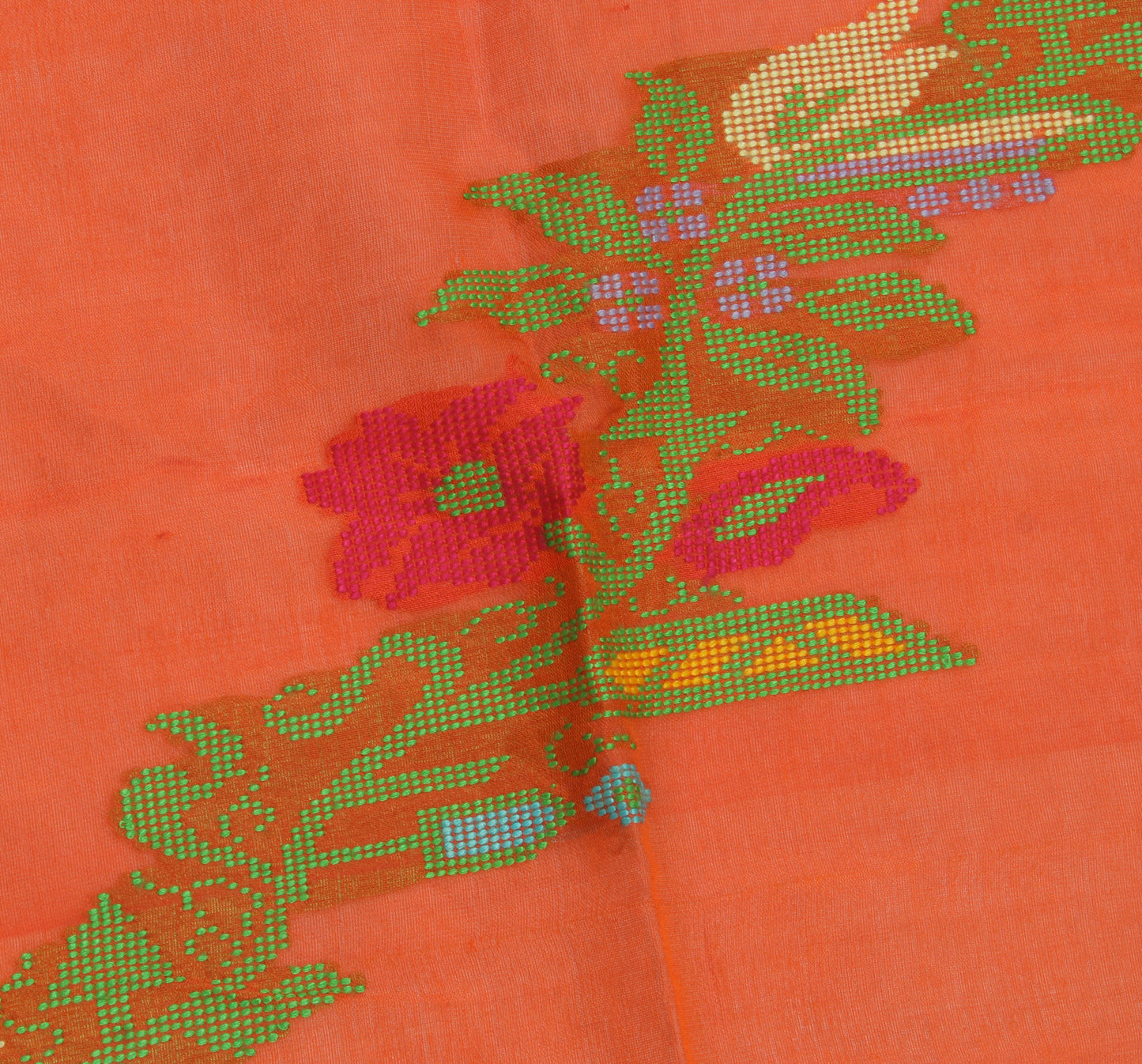 Sushila Vintage Orange Sari Remnant Scrap 100% Pure Silk Woven Craft Fabric