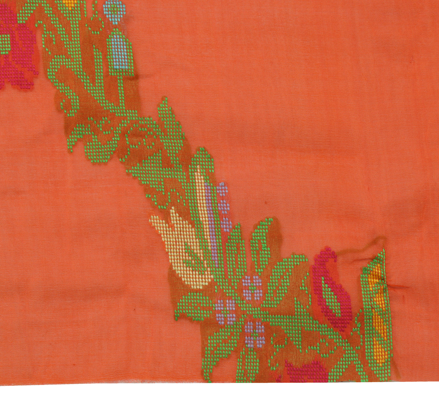 Sushila Vintage Orange Sari Remnant Scrap 100% Pure Silk Woven Craft Fabric