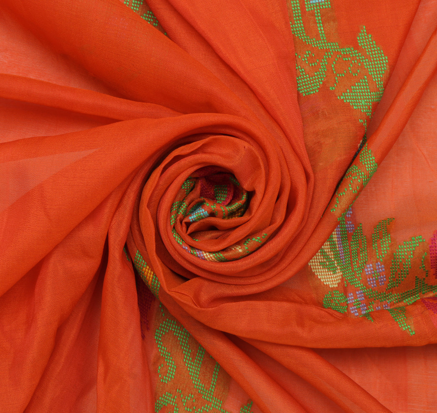 Sushila Vintage Orange Sari Remnant Scrap 100% Pure Silk Woven Craft Fabric