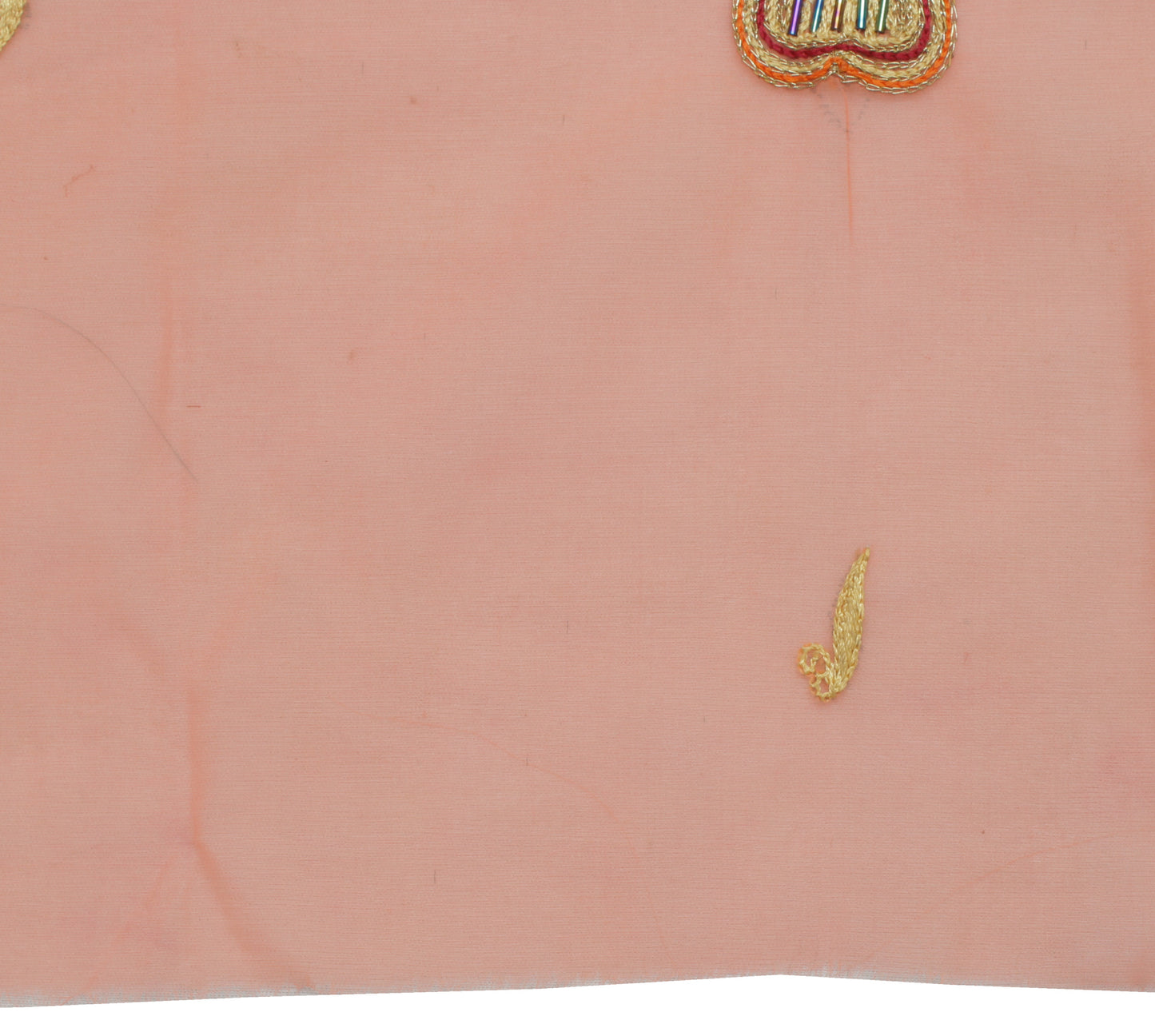 Sushila Vintage Peach Sari Remnant Scrap Blend Georgette Embroidered Fabric