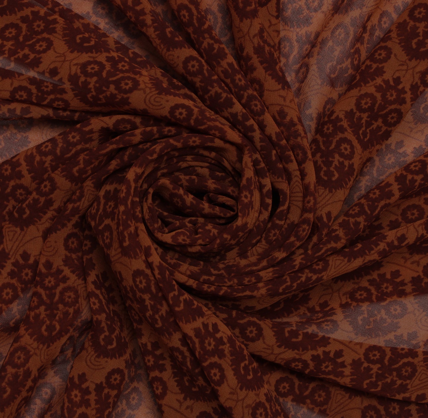 Sushila Vintage Brown Sari Remnant Scrap Blend Georgette Printed Craft Fabric