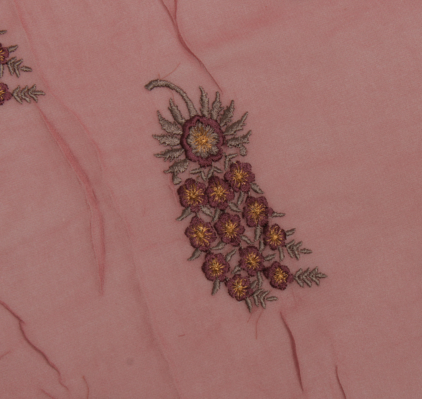 Sushila Vintage Mauve Sari Remnant Scrap Pure Georgette Embroidered Craft Fabric