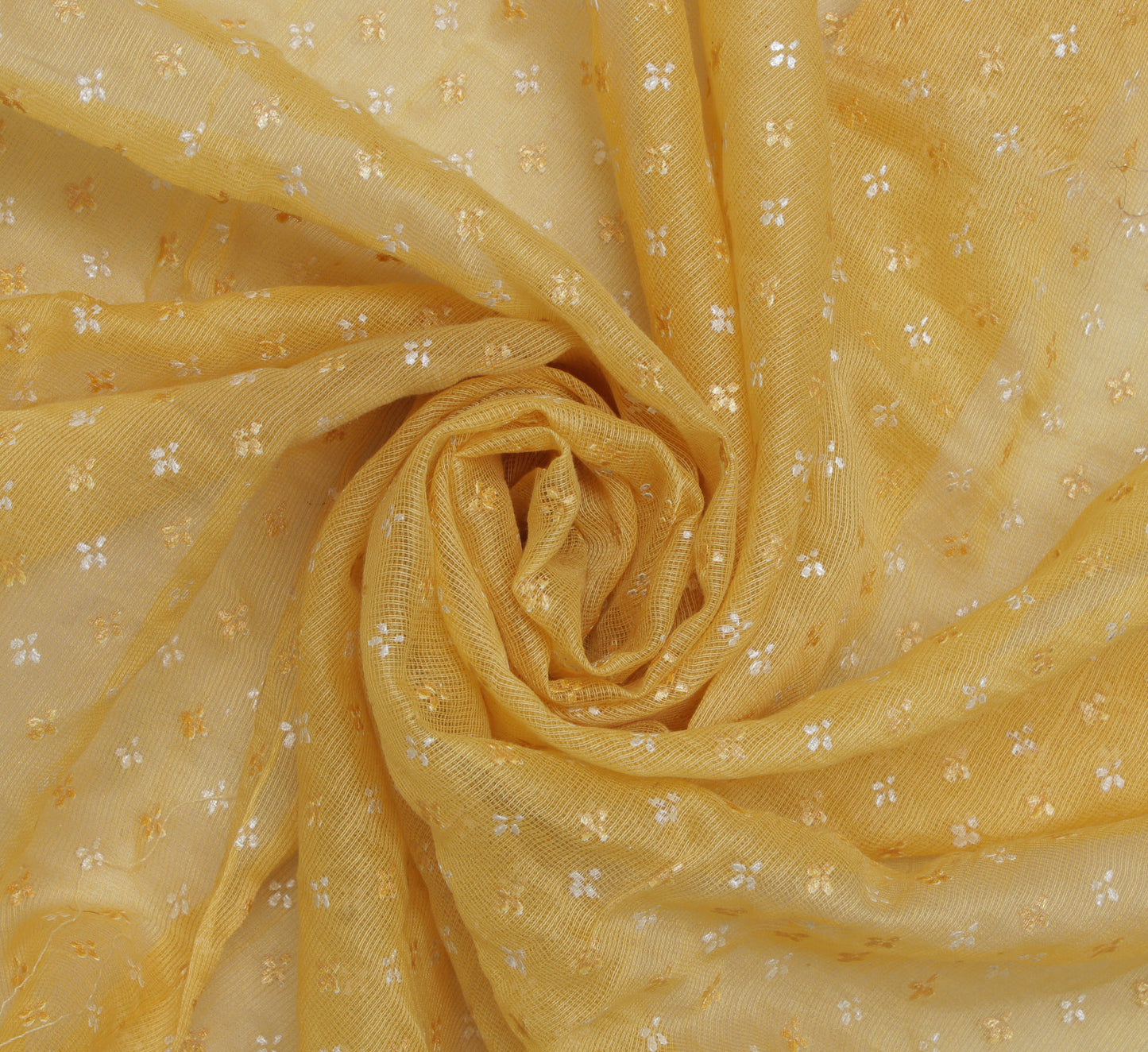 Sushila Vintage Yellow Sari Remnant Scrap Pure Cotton Embroidered Craft Fabric