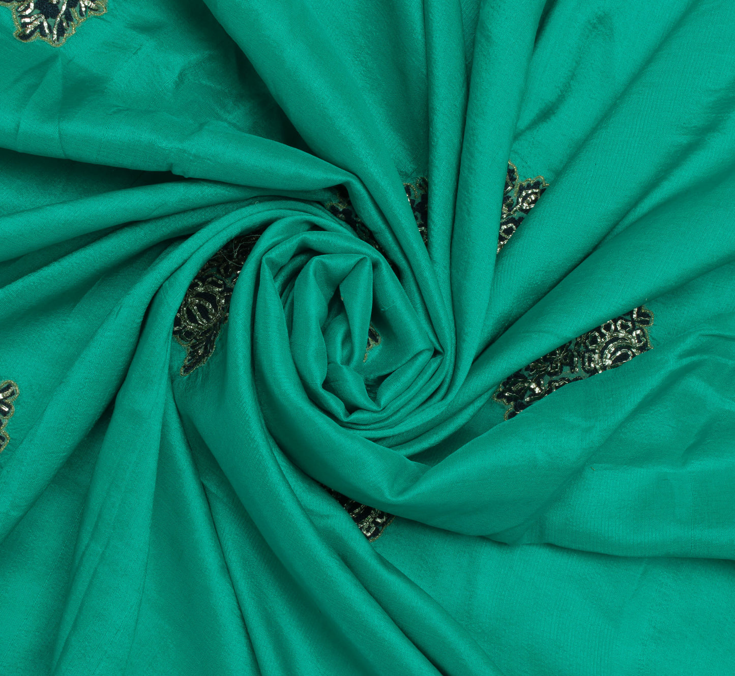 Sushila Vintage Green Sari Remnant Scrap 100% Pure Silk Embroidered Craft Fabric