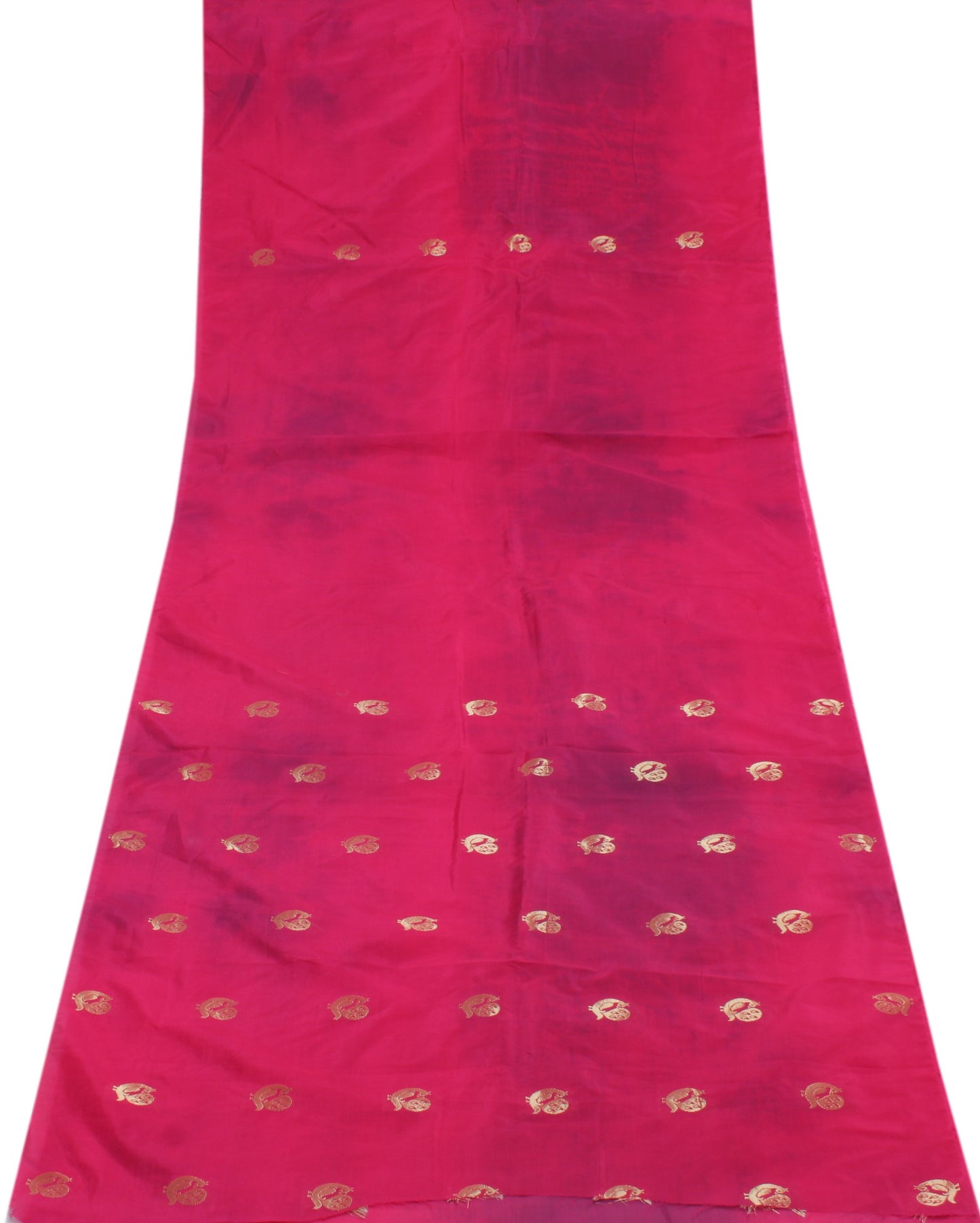 Sushila Vintage Magenta Sari Remnant Scrap Blend Silk Woven Peacock Fabric