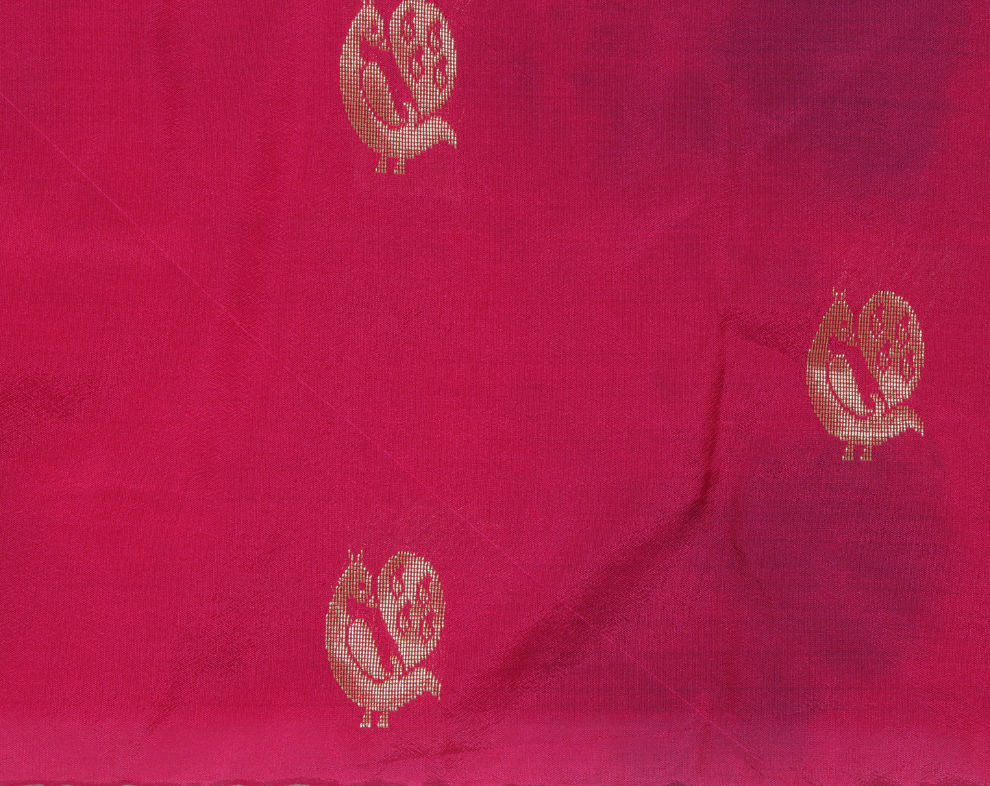 Sushila Vintage Magenta Sari Remnant Scrap Blend Silk Woven Peacock Fabric