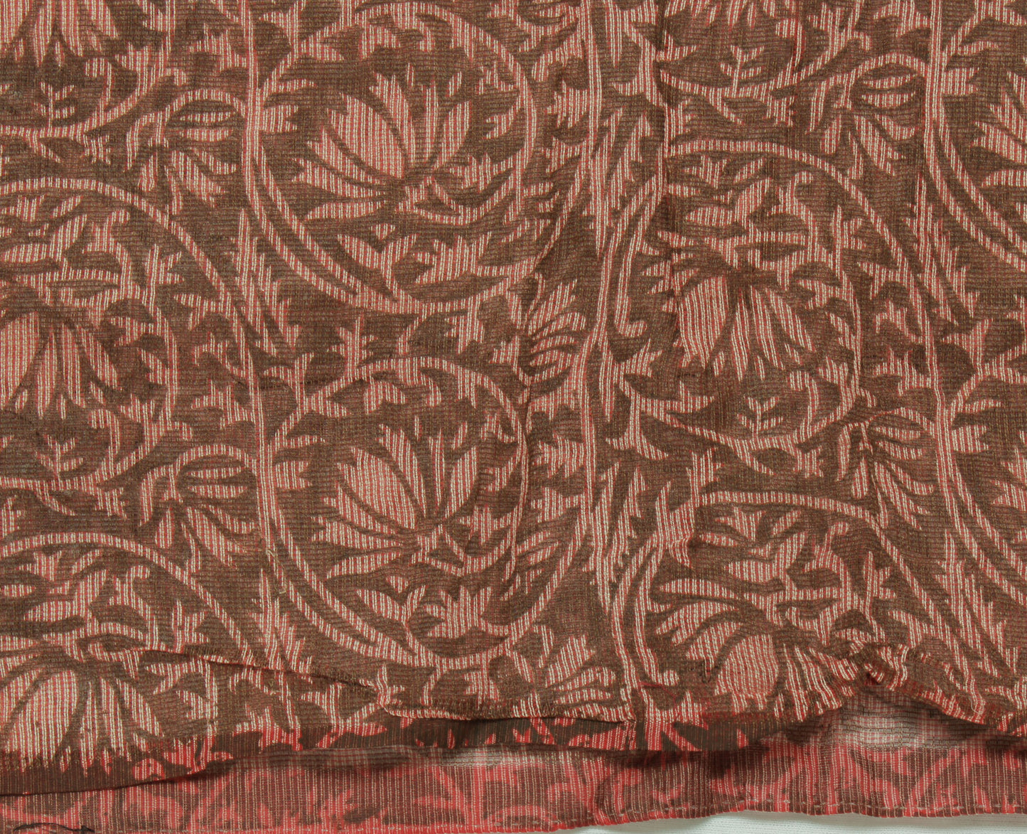 Sushila Vintage Brown Sari Remnant Scrap Pure Cotton Printed Sheer Craft Fabric