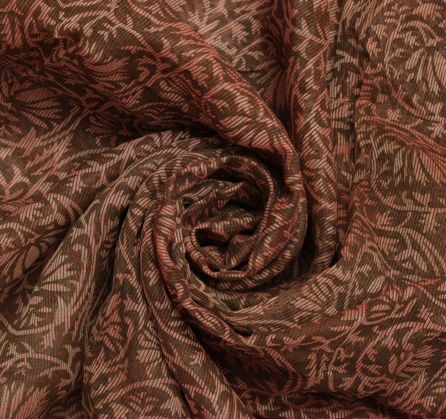 Sushila Vintage Brown Sari Remnant Scrap Pure Cotton Printed Sheer Craft Fabric