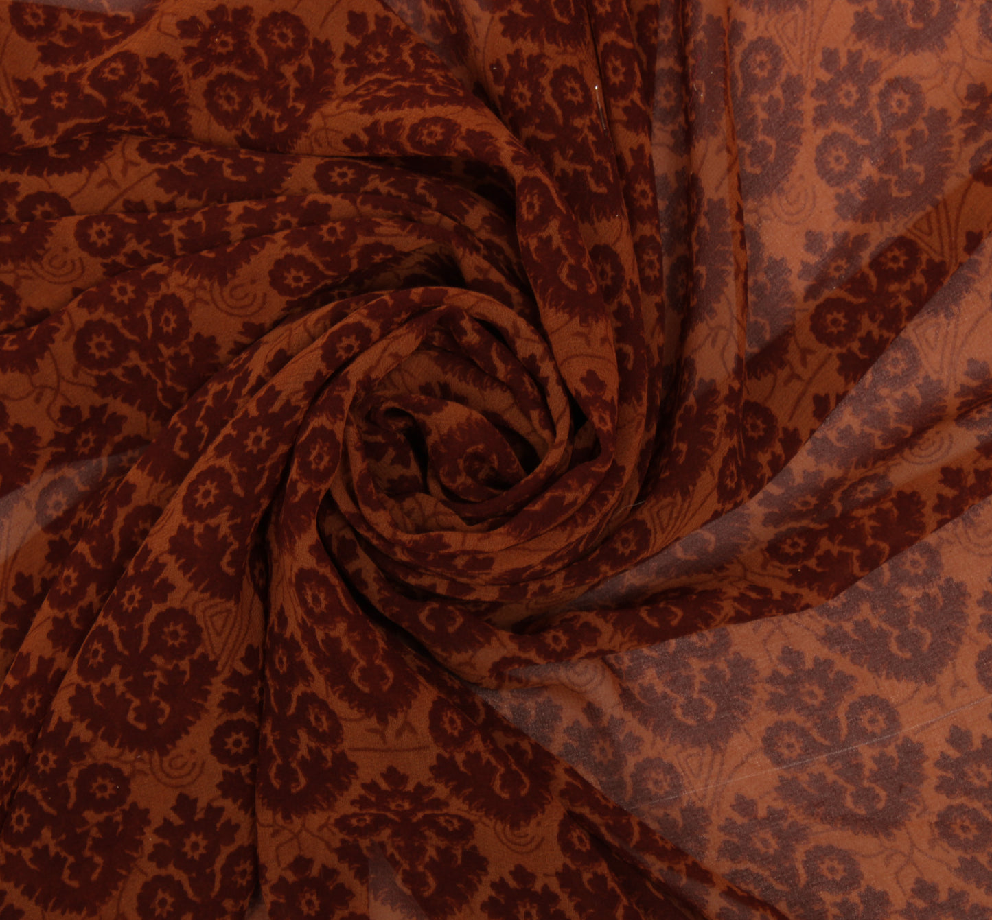 Sushila Vintage Brown Sari Remnant Scrap Blend Georgette Printed Craft Fabric