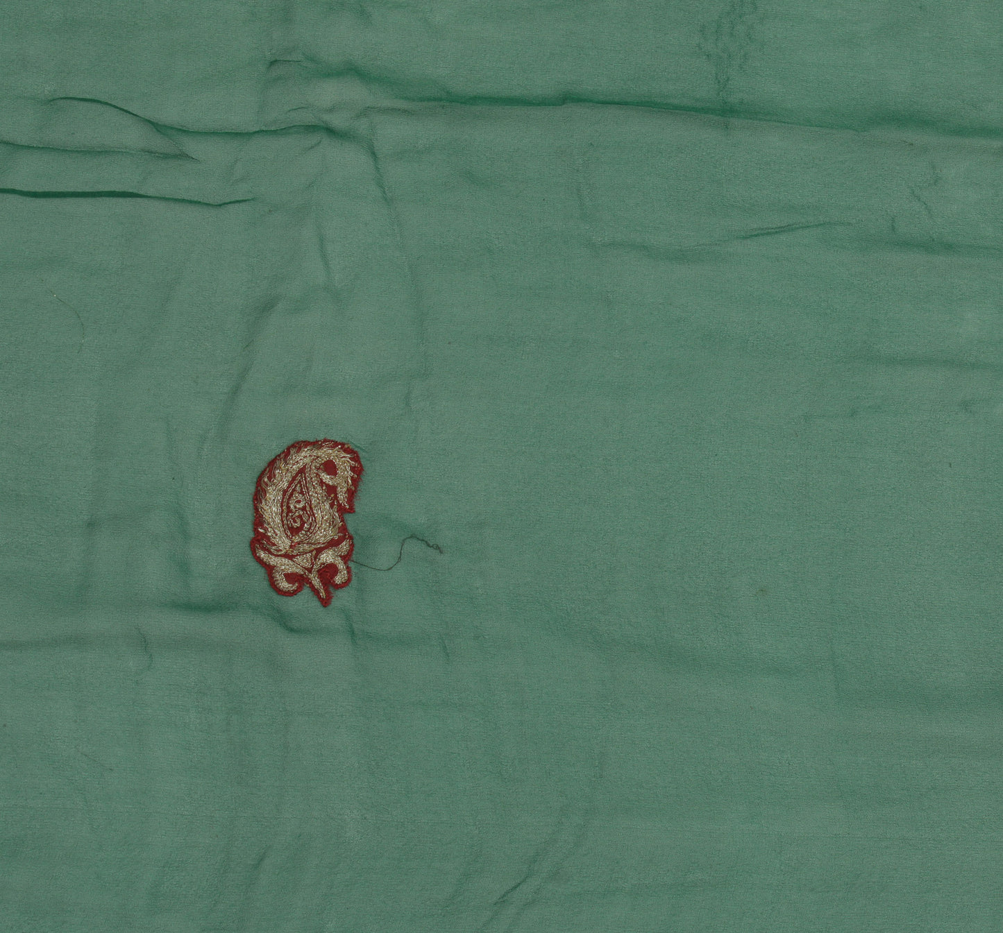 Sushila Vintage Green Sari Remnant Scrap Pure Georgette Embroidered Craft Fabric