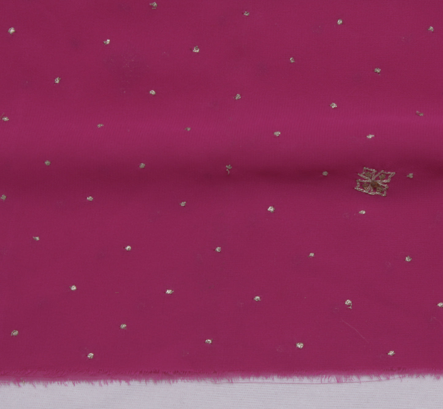 Sushila Vintage Magenta Sari Remnant Scrap Blend Georgette Embroidered Fabric