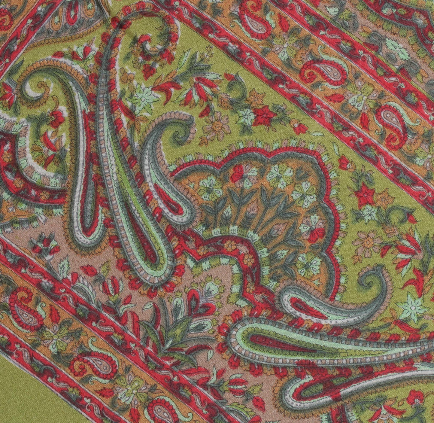 Sushila Vintage Green Women Neck Scarf Silk Blend Printed Paisley Stole 64"x 18"