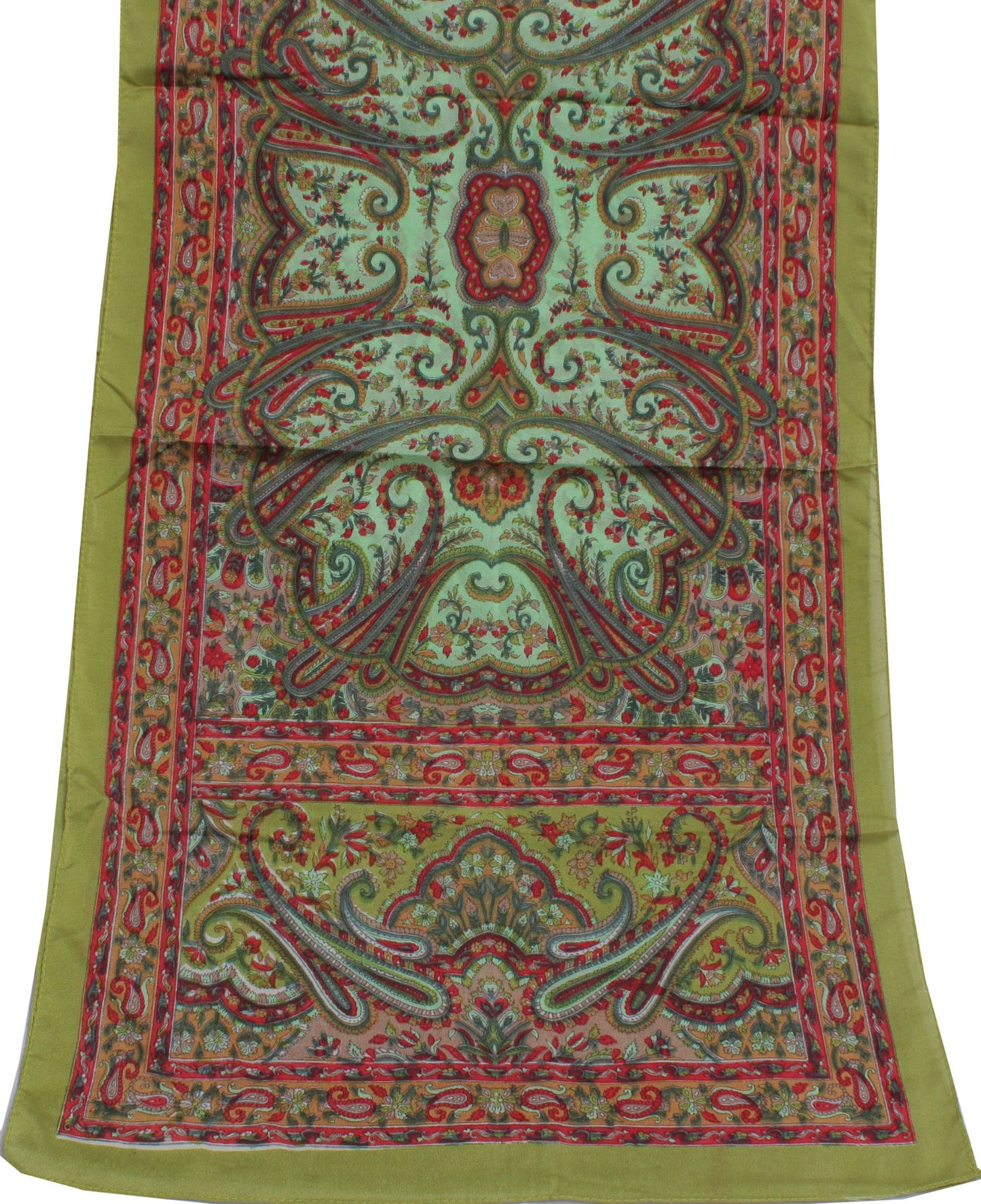 Sushila Vintage Green Women Neck Scarf Silk Blend Printed Paisley Stole 64"x 18"