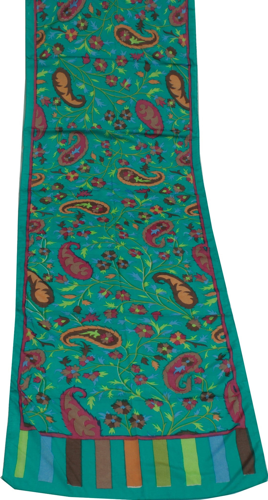 Sushila Vintage Green Women Neck Scarf Silk Blend Printed Paisley Stole 64"x 18"