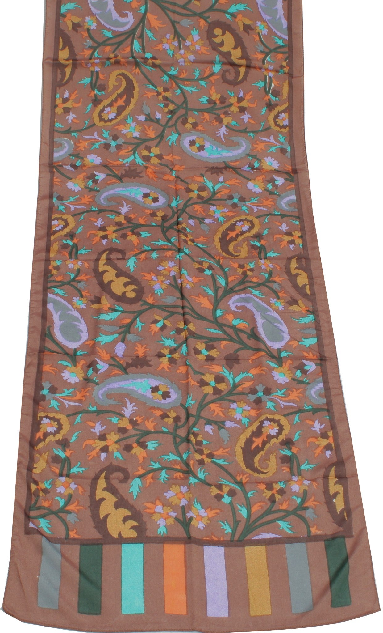 Sushila Vintage Brown Women Neck Scarf Silk Blend Printed Floral Stole 64" x 18"