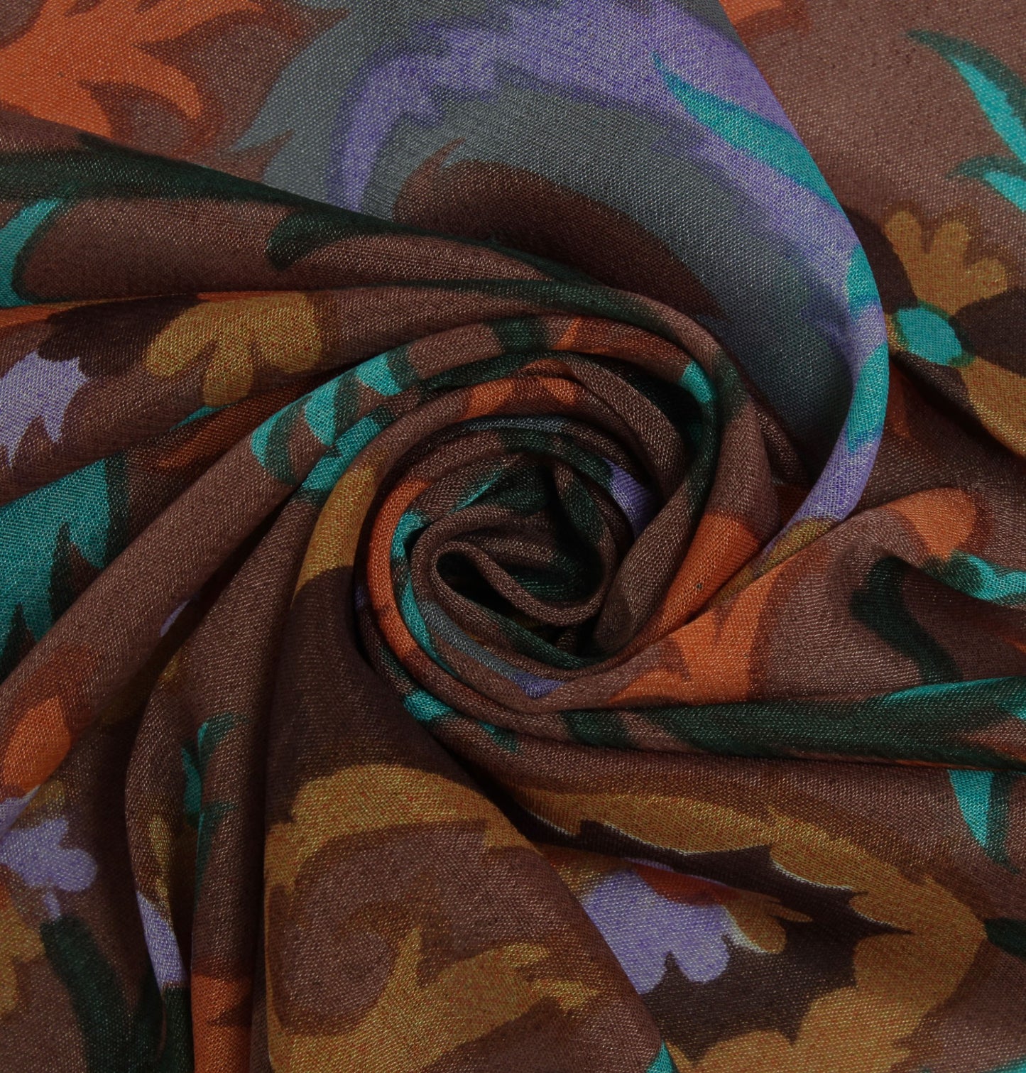 Sushila Vintage Brown Women Neck Scarf Silk Blend Printed Floral Stole 64" x 18"