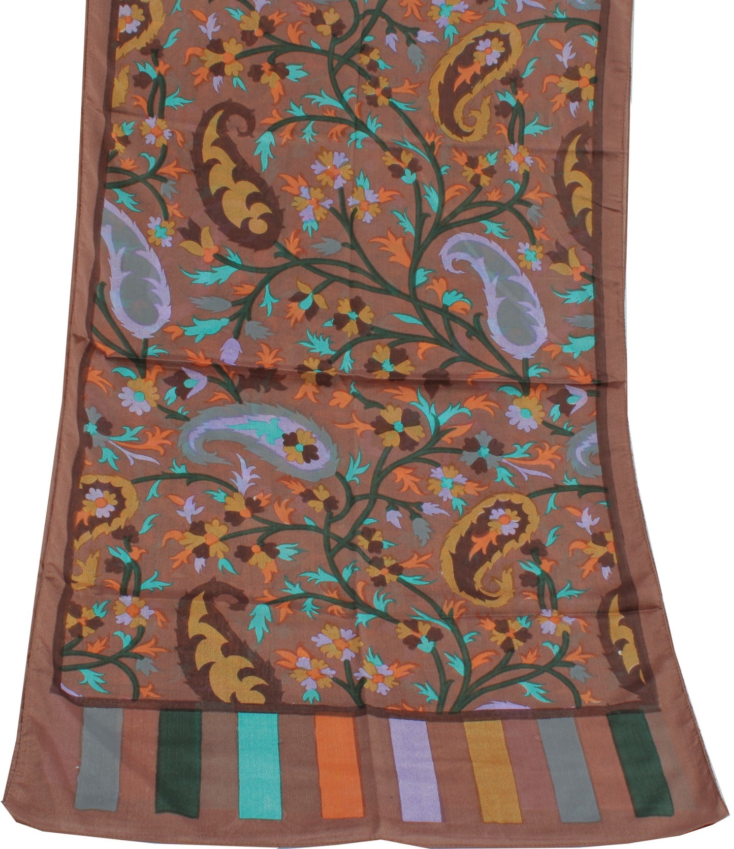 Sushila Vintage Brown Women Neck Scarf Silk Blend Printed Floral Stole 64" x 18"