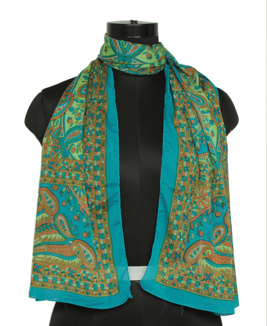 Sushila Vintage Blue Women Neck Scarf Silk Blend Printed Paisley Stole 64" x 18"