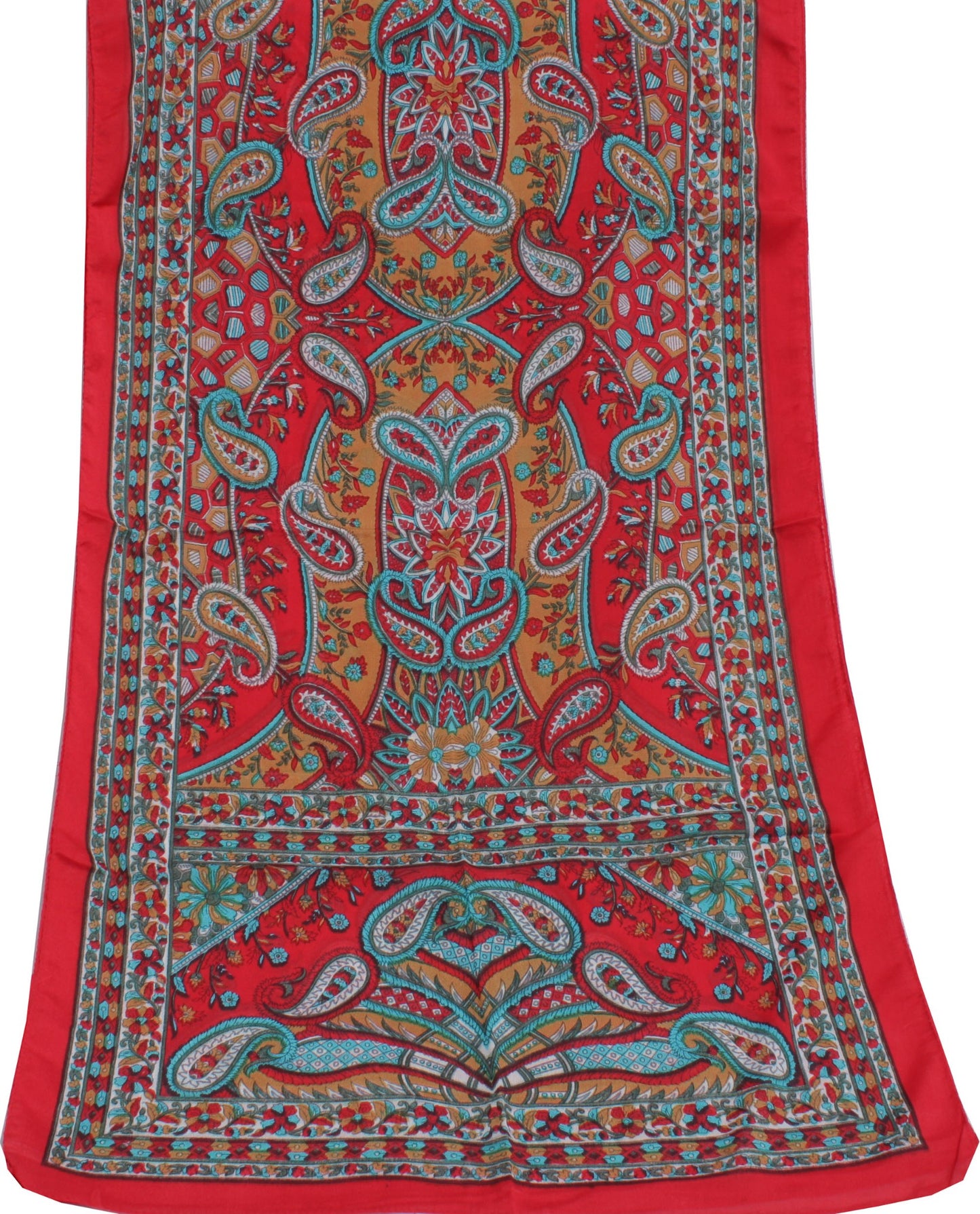 Sushila Vintage Red Women Neck Scarf Silk Blend Printed Paisley Stole 64" x 18"