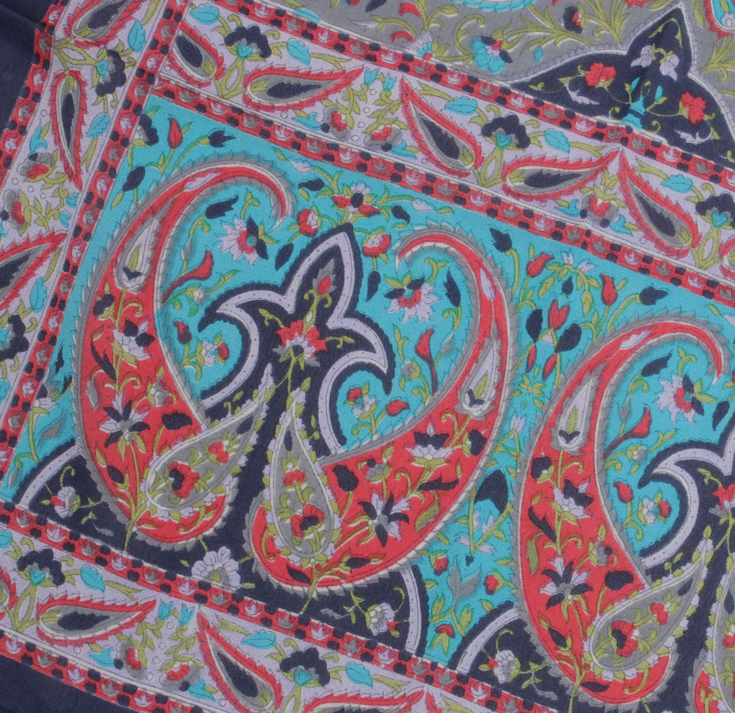 Sushila Vintage Gray Women Neck Scarf Silk Blend Printed Paisley Stole 64" x 18"