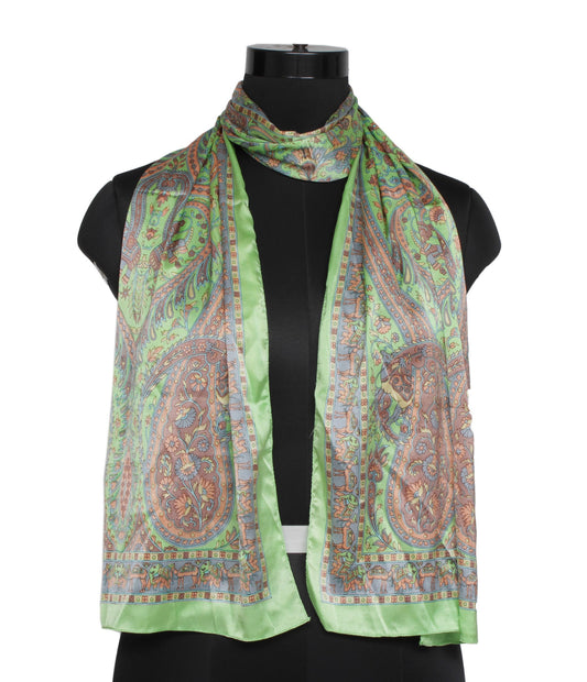 Sushila Green Women Neck Scarf Blend Satin Silk Printed Elephant Stole 64" x 18"