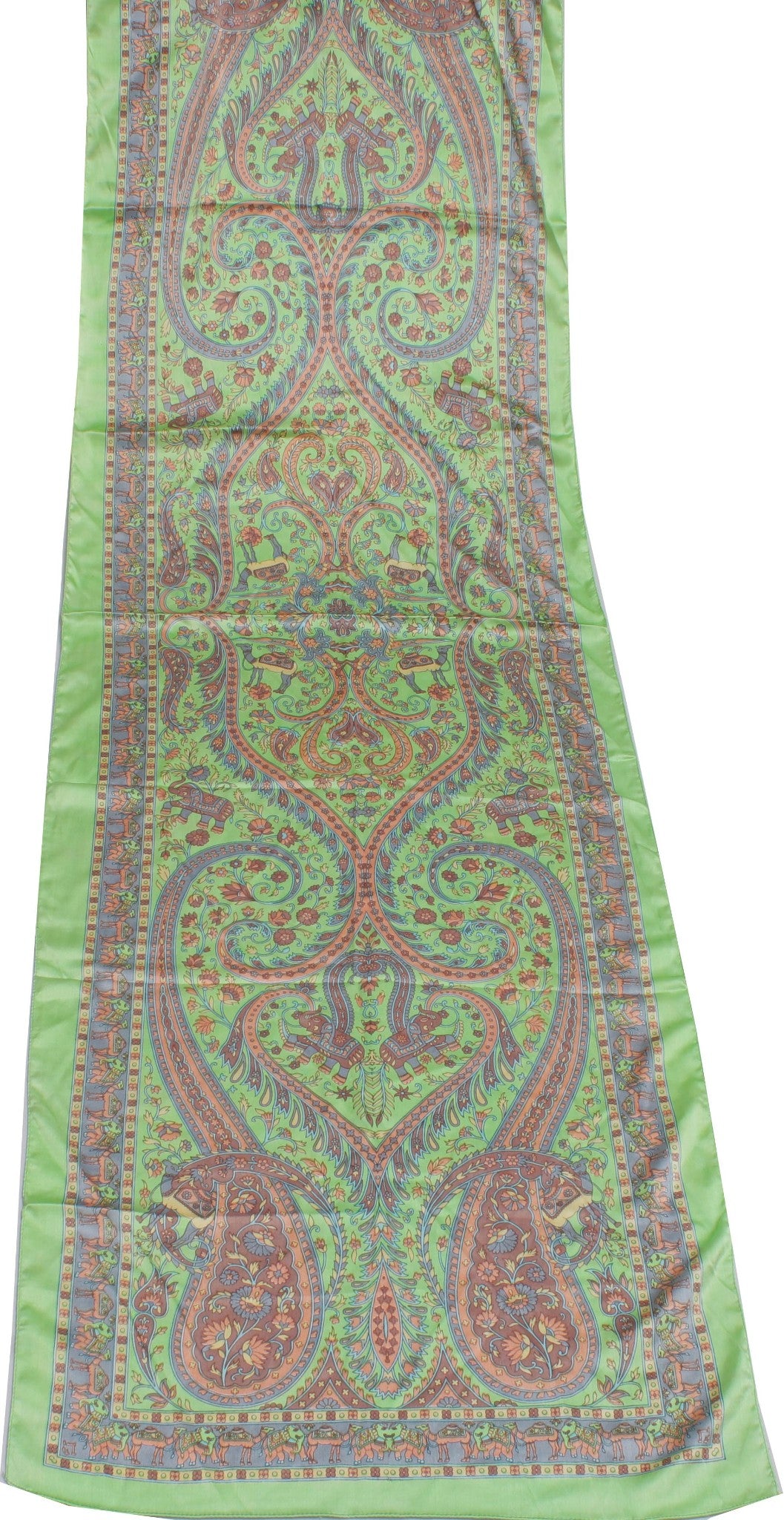 Sushila Green Women Neck Scarf Blend Satin Silk Printed Elephant Stole 64" x 18"