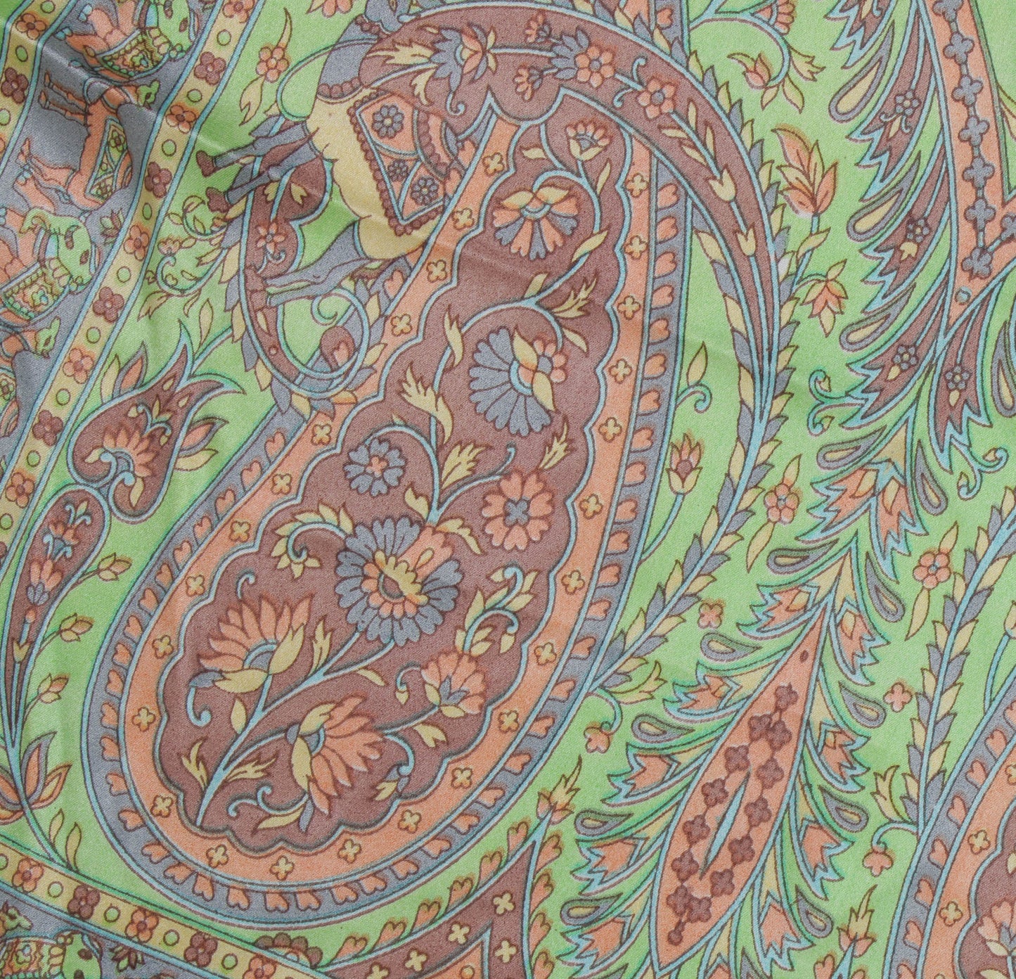 Sushila Green Women Neck Scarf Blend Satin Silk Printed Elephant Stole 64" x 18"