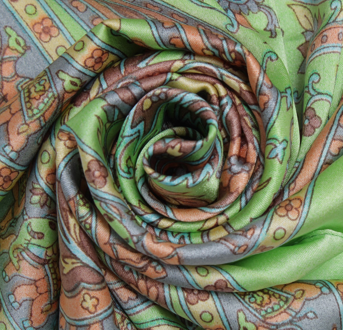 Sushila Green Women Neck Scarf Blend Satin Silk Printed Elephant Stole 64" x 18"