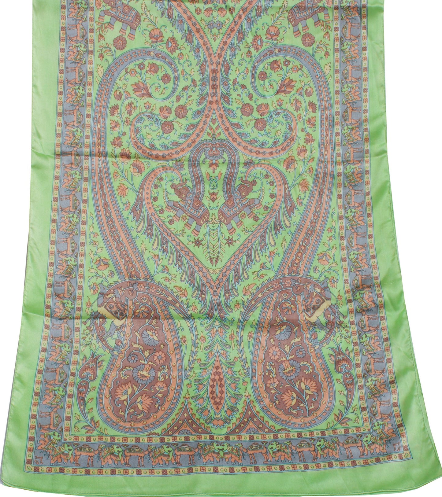 Sushila Green Women Neck Scarf Blend Satin Silk Printed Elephant Stole 64" x 18"