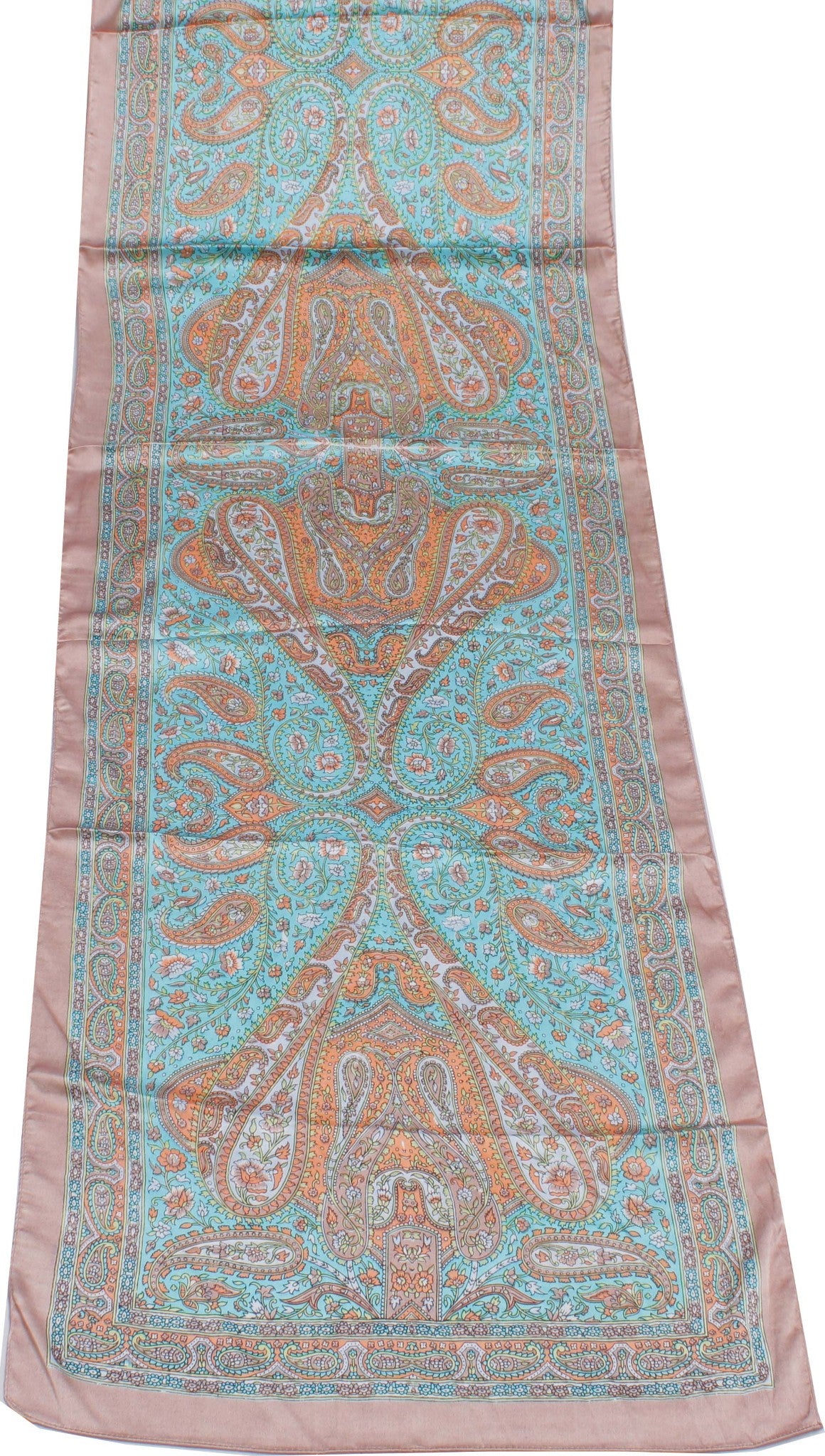 Sushila Blue Women Neck Scarf Blend Satin Silk Printed Paisley Stole 64" x 18"