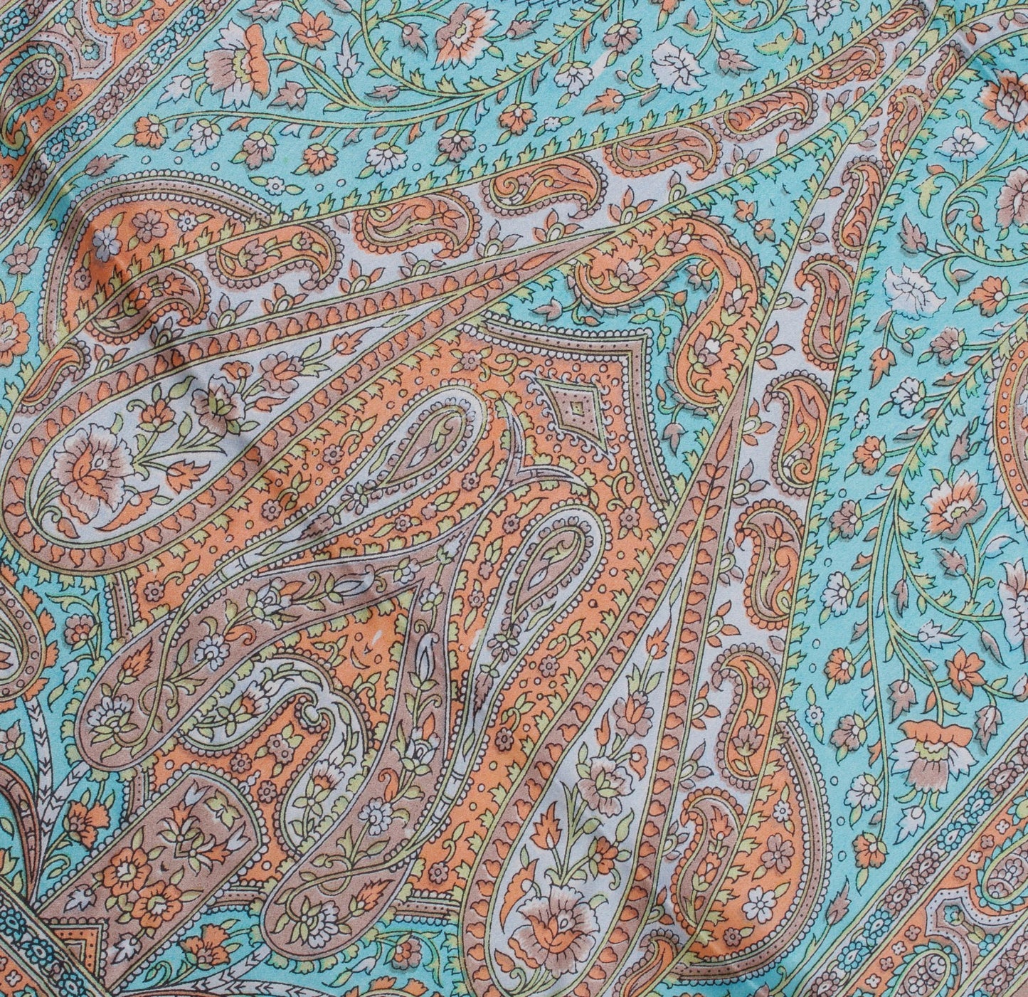 Sushila Blue Women Neck Scarf Blend Satin Silk Printed Paisley Stole 64" x 18"