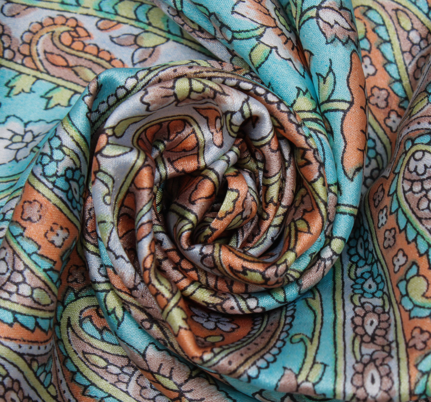 Sushila Blue Women Neck Scarf Blend Satin Silk Printed Paisley Stole 64" x 18"