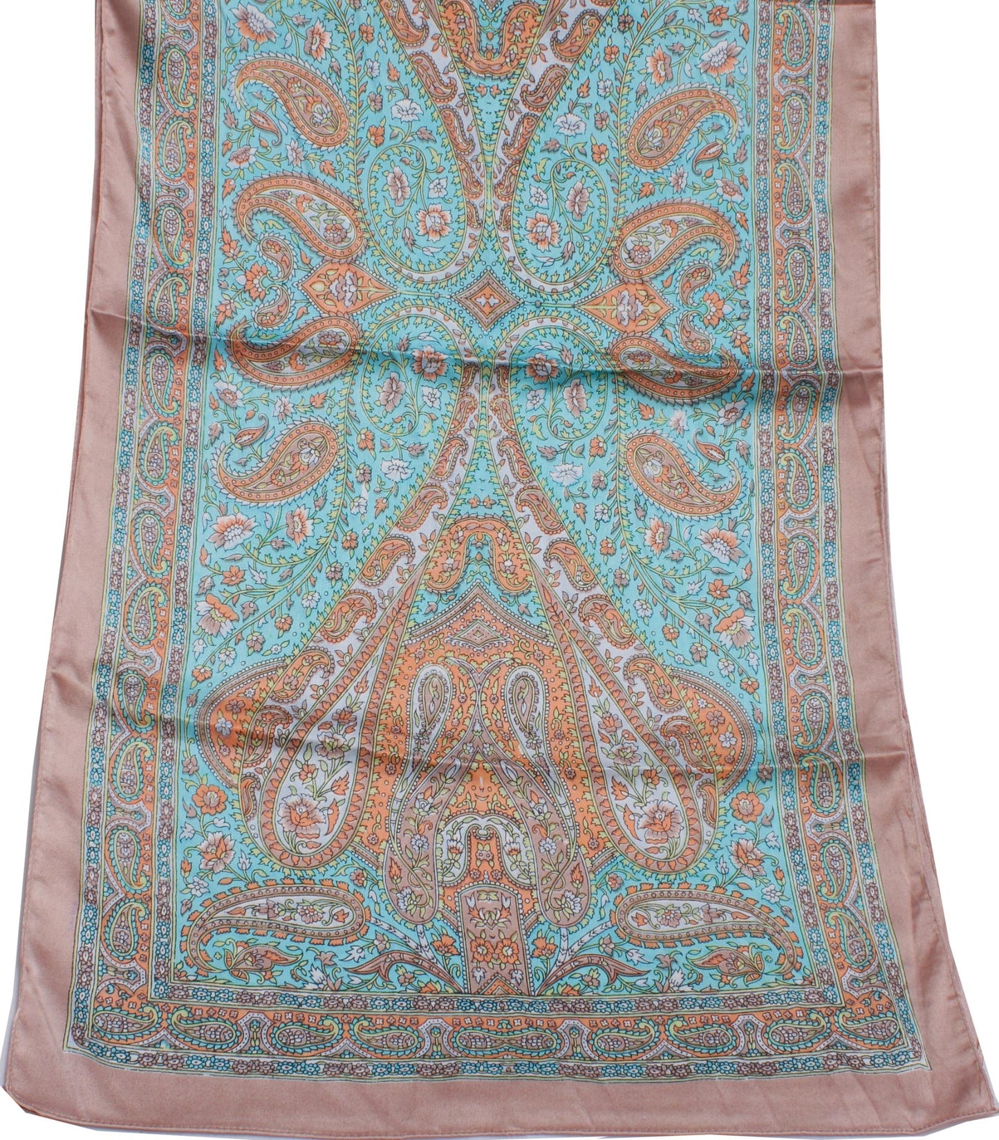 Sushila Blue Women Neck Scarf Blend Satin Silk Printed Paisley Stole 64" x 18"