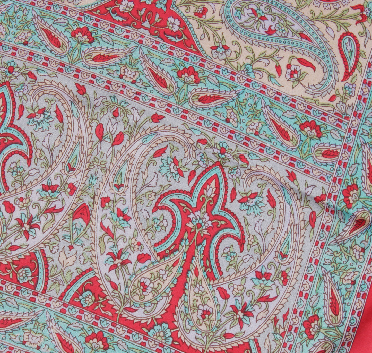 Sushila Cream Women Neck Scarf Blend Satin Silk Printed Paisley Stole 63" x 18"