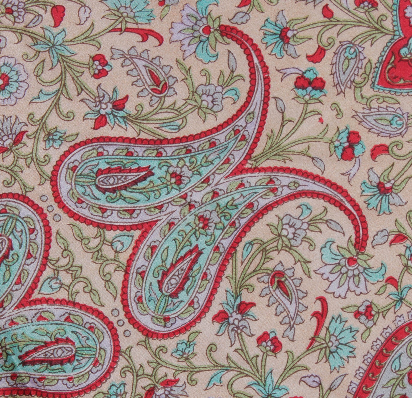 Sushila Cream Women Neck Scarf Blend Satin Silk Printed Paisley Stole 63" x 18"