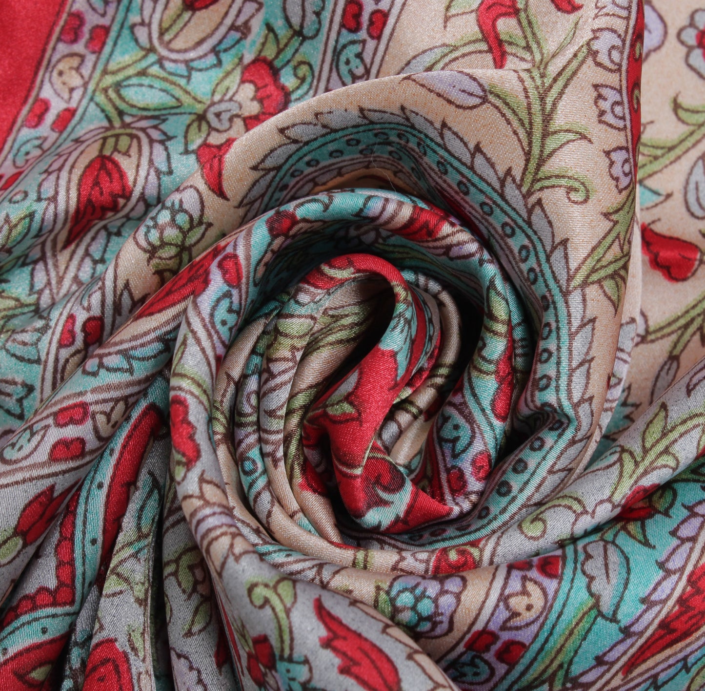 Sushila Cream Women Neck Scarf Blend Satin Silk Printed Paisley Stole 63" x 18"