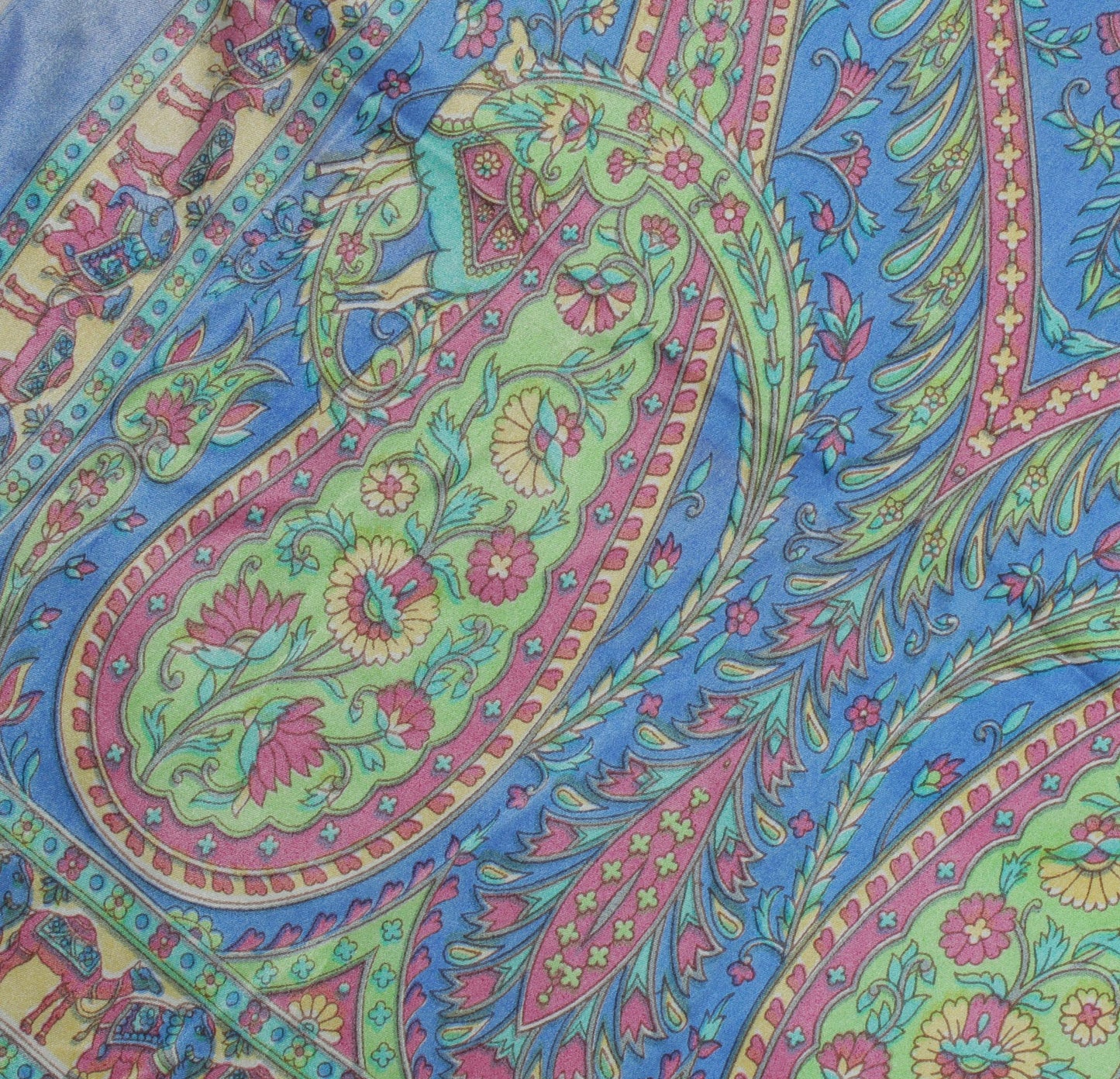 Sushila Blue Women Neck Scarf Blend Satin Silk Printed Animal Stole 64" x 18"