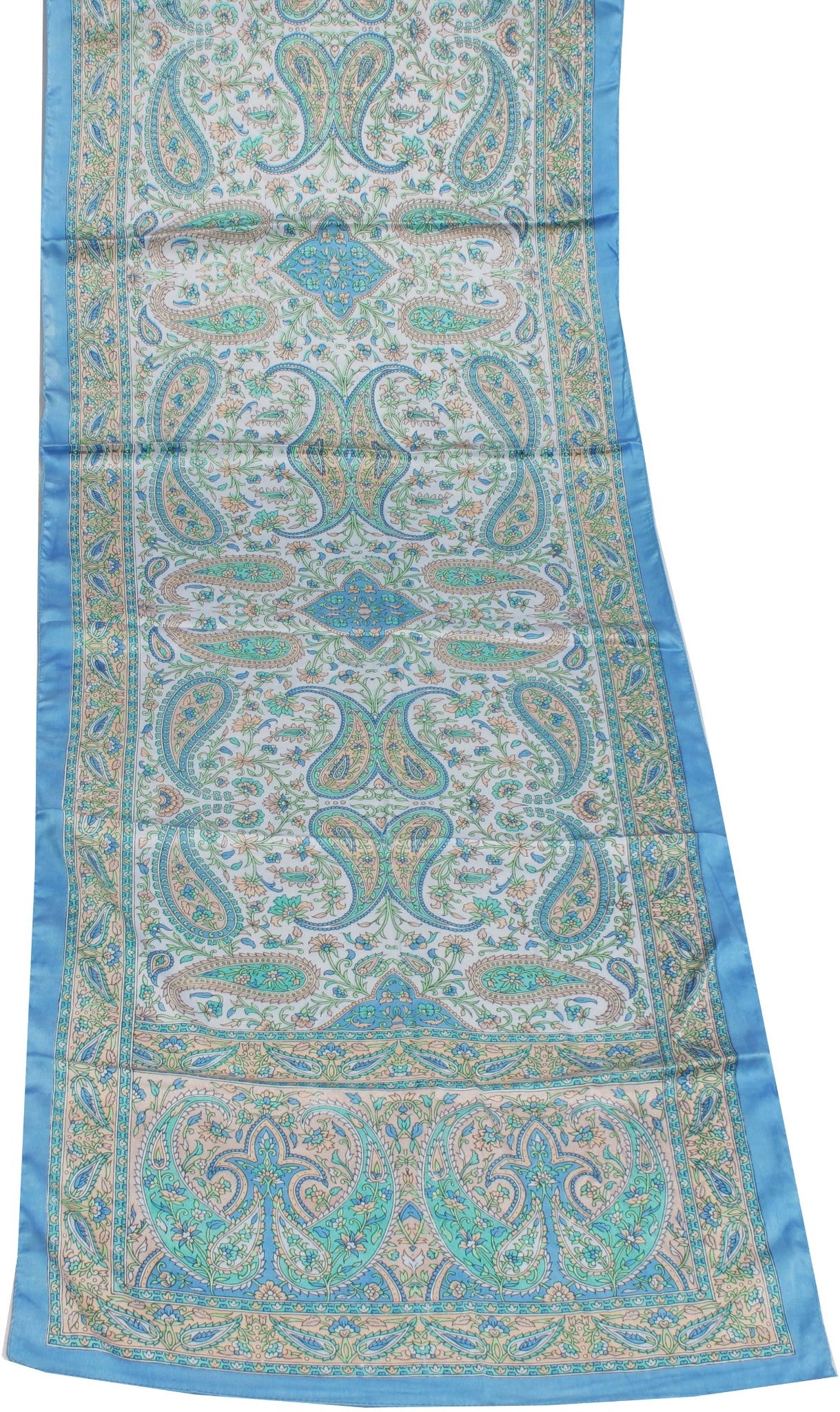 Sushila Cream Women Neck Scarf Blend Satin Silk Printed Paisley Stole 64" x 18"