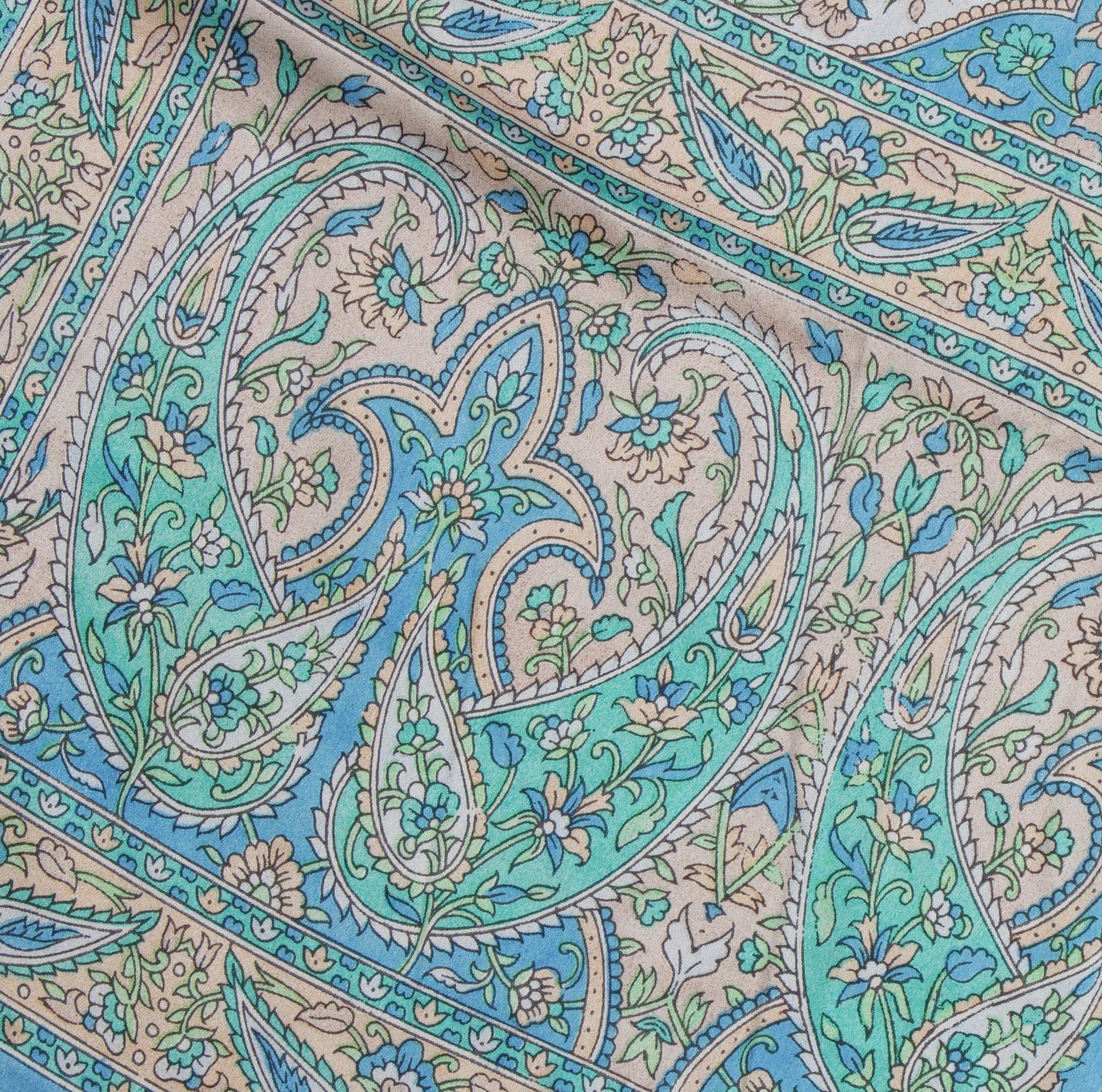 Sushila Cream Women Neck Scarf Blend Satin Silk Printed Paisley Stole 64" x 18"