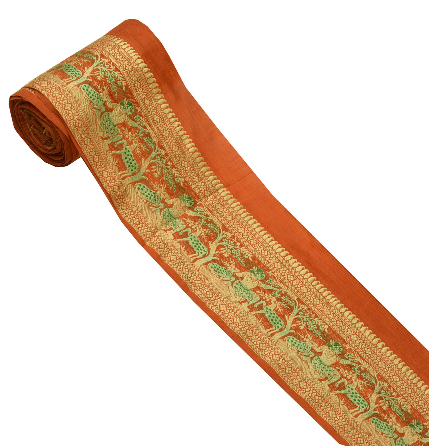 Sushila Vintage Rust Sari Border Indian Craft Sewing Trim Woven Baluchari Lace