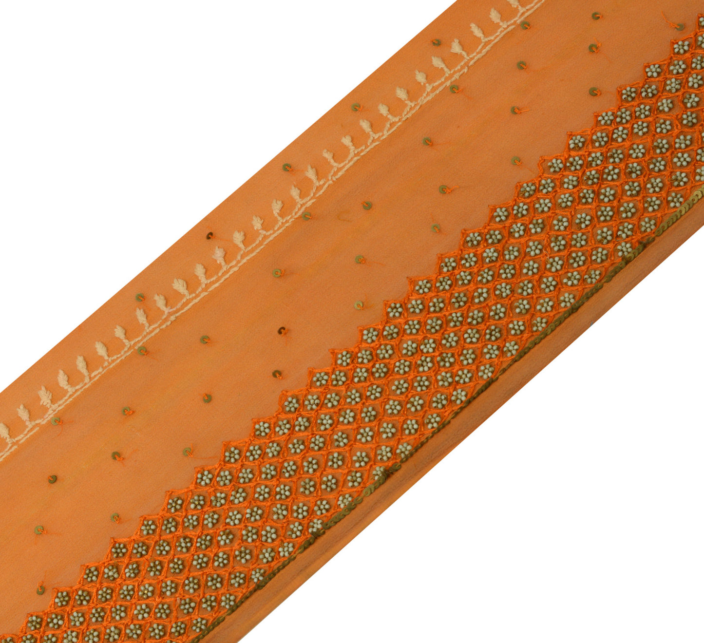 Sushila Vintage Orange Saree Border Craft Sewing Trim Embroidered Beaded Lace