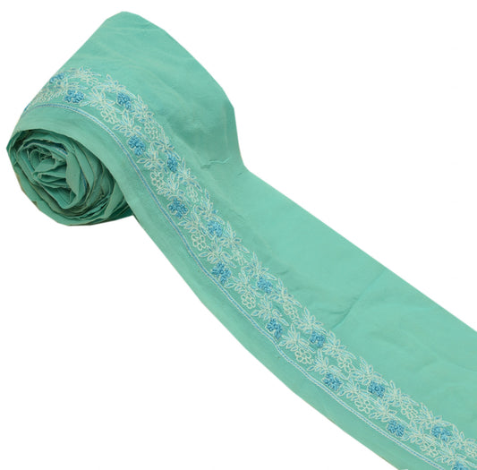 Sushila Vintage Turquoise Sari Border Craft Sewing Trim Floral Embroidered Lace