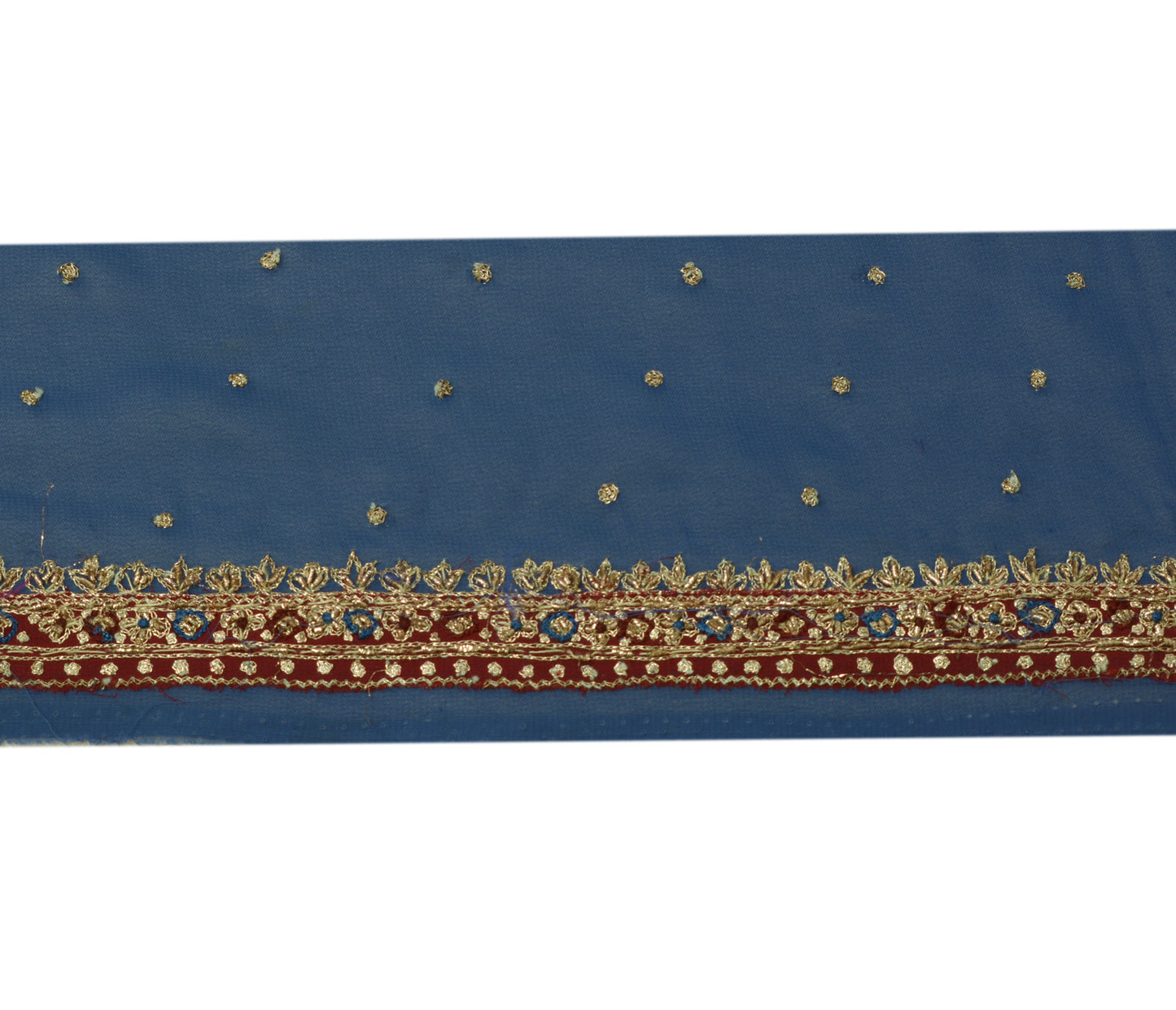 Sushila Vintage Blue Sari Border Indian Craft Sewing Trim Embroidered Lace