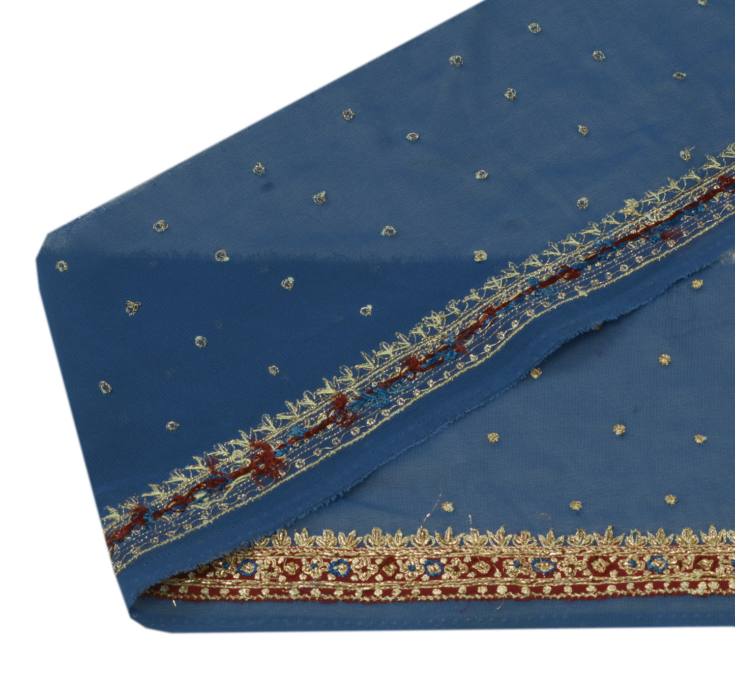 Sushila Vintage Blue Sari Border Indian Craft Sewing Trim Embroidered Lace