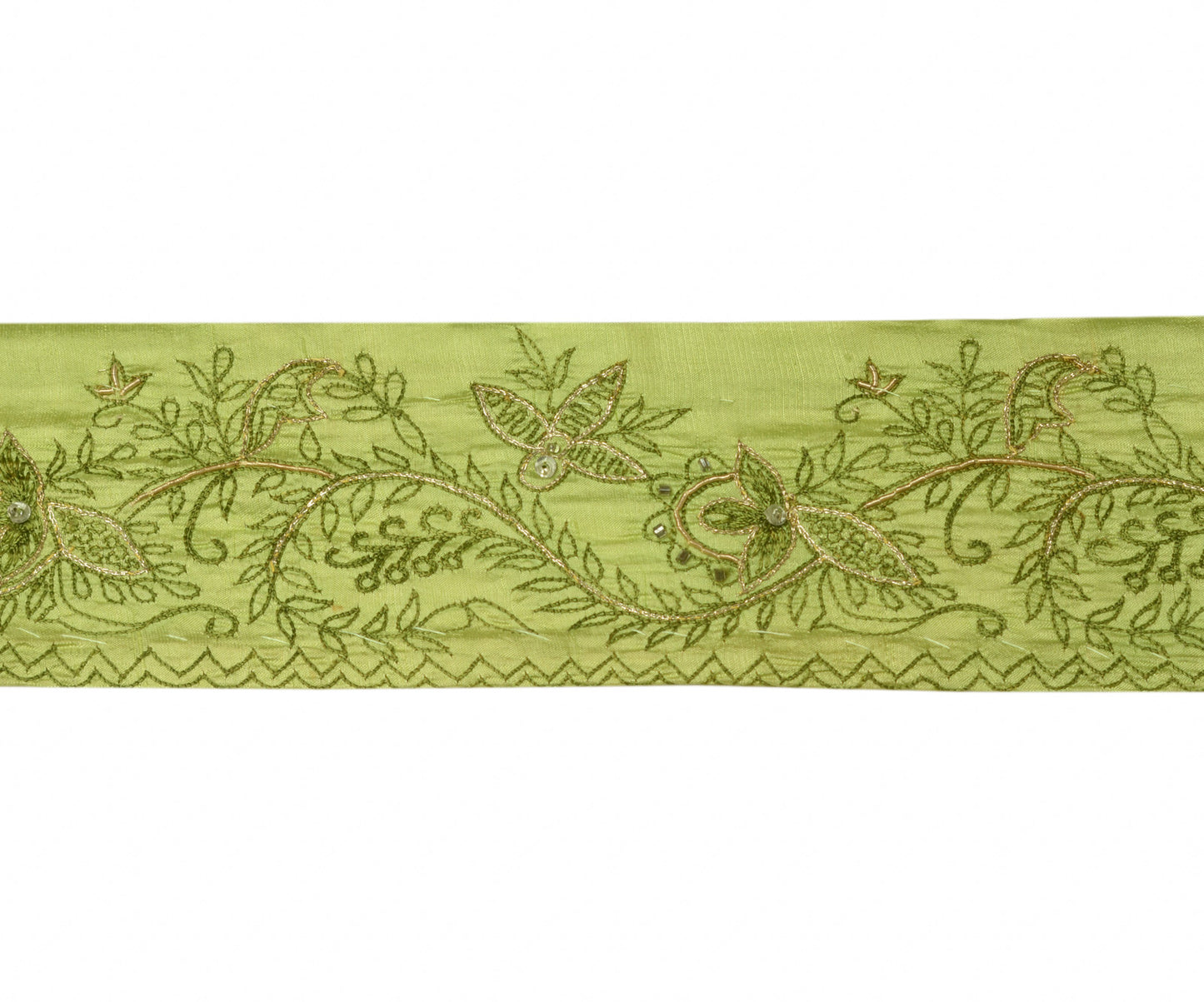 Sushila Vintage Green Saree Border Indian Craft Sewing Trim Embroidered Lace