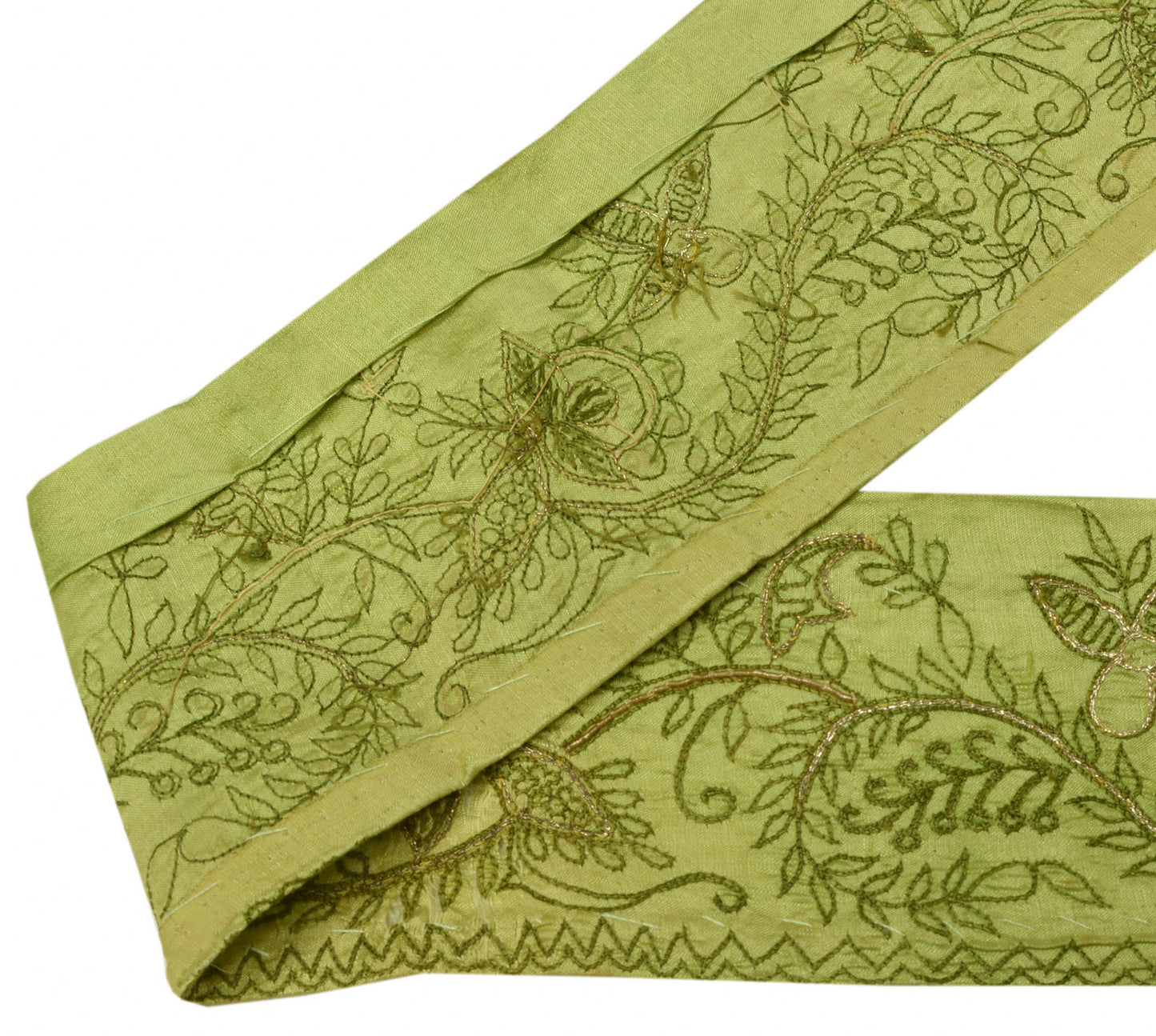 Sushila Vintage Green Saree Border Indian Craft Sewing Trim Embroidered Lace