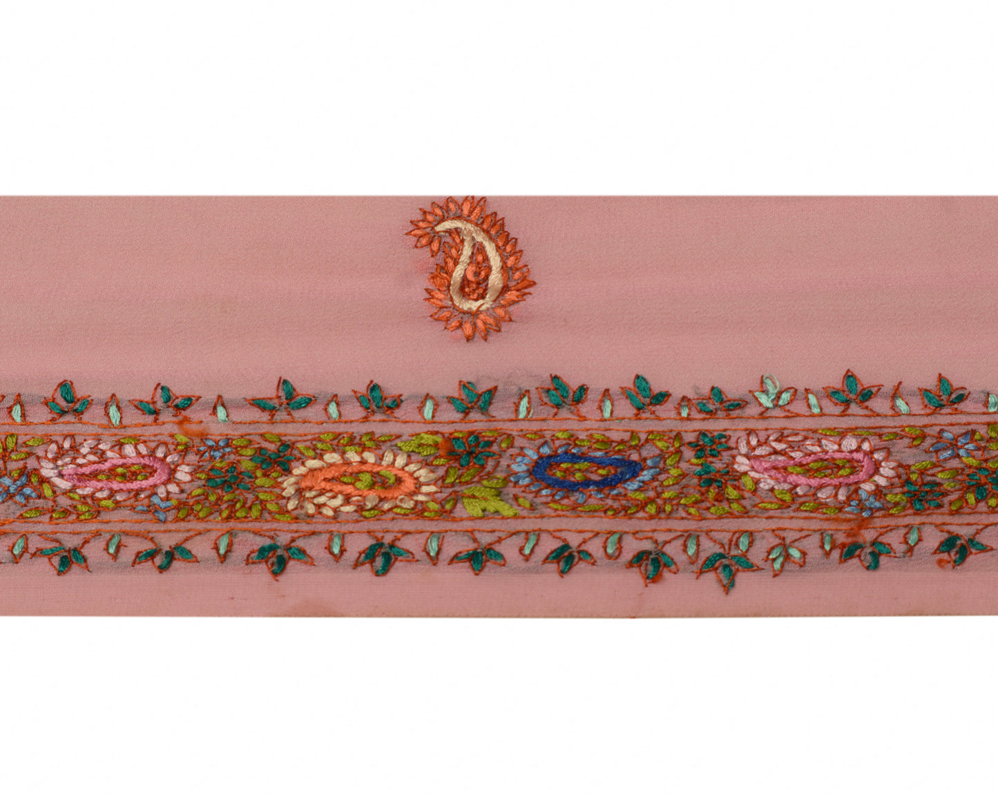 Sushila Vintage Pink Saree Border Indian Craft Sewing Trim Hand Embroidered Lace