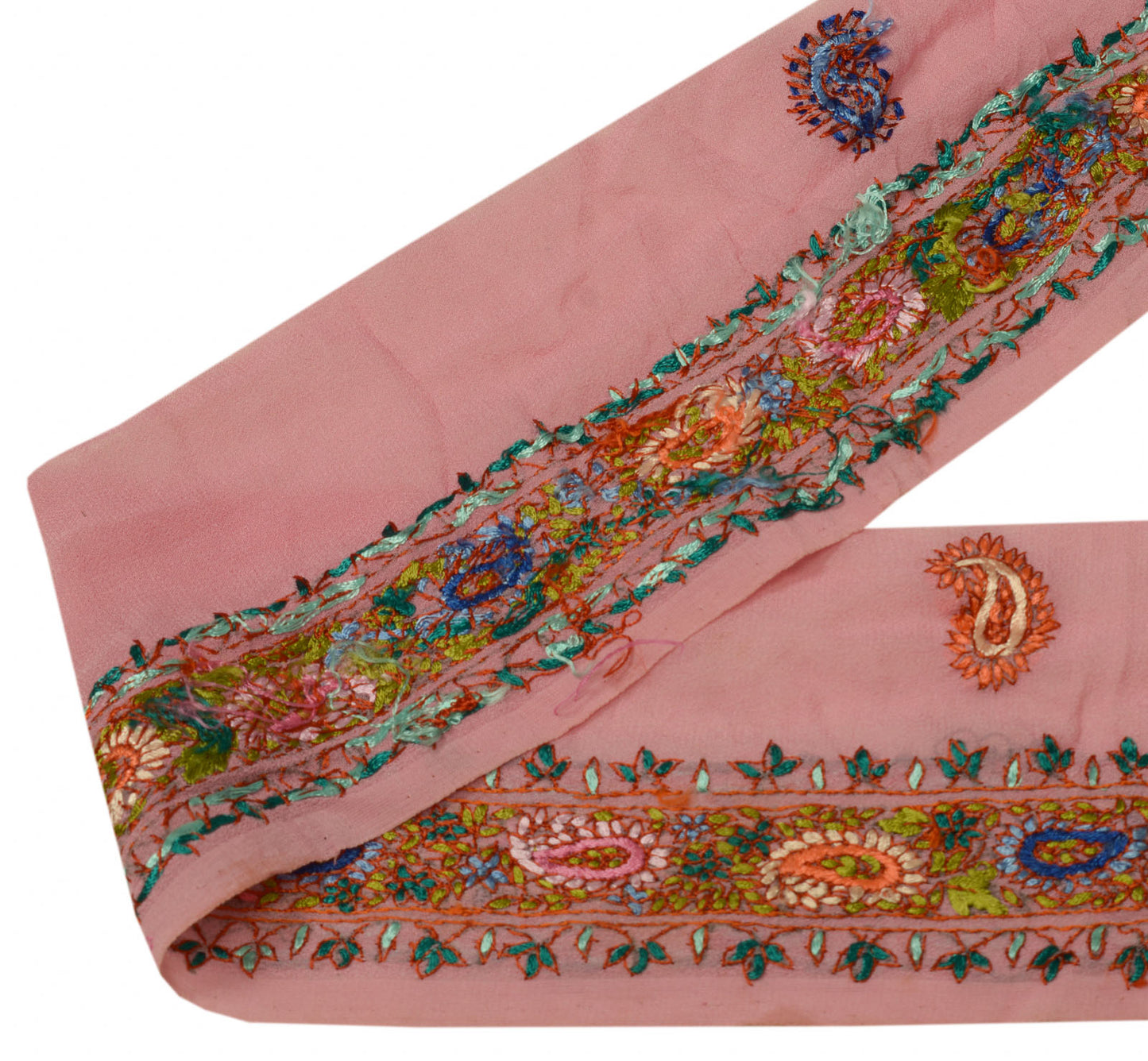 Sushila Vintage Pink Saree Border Indian Craft Sewing Trim Hand Embroidered Lace