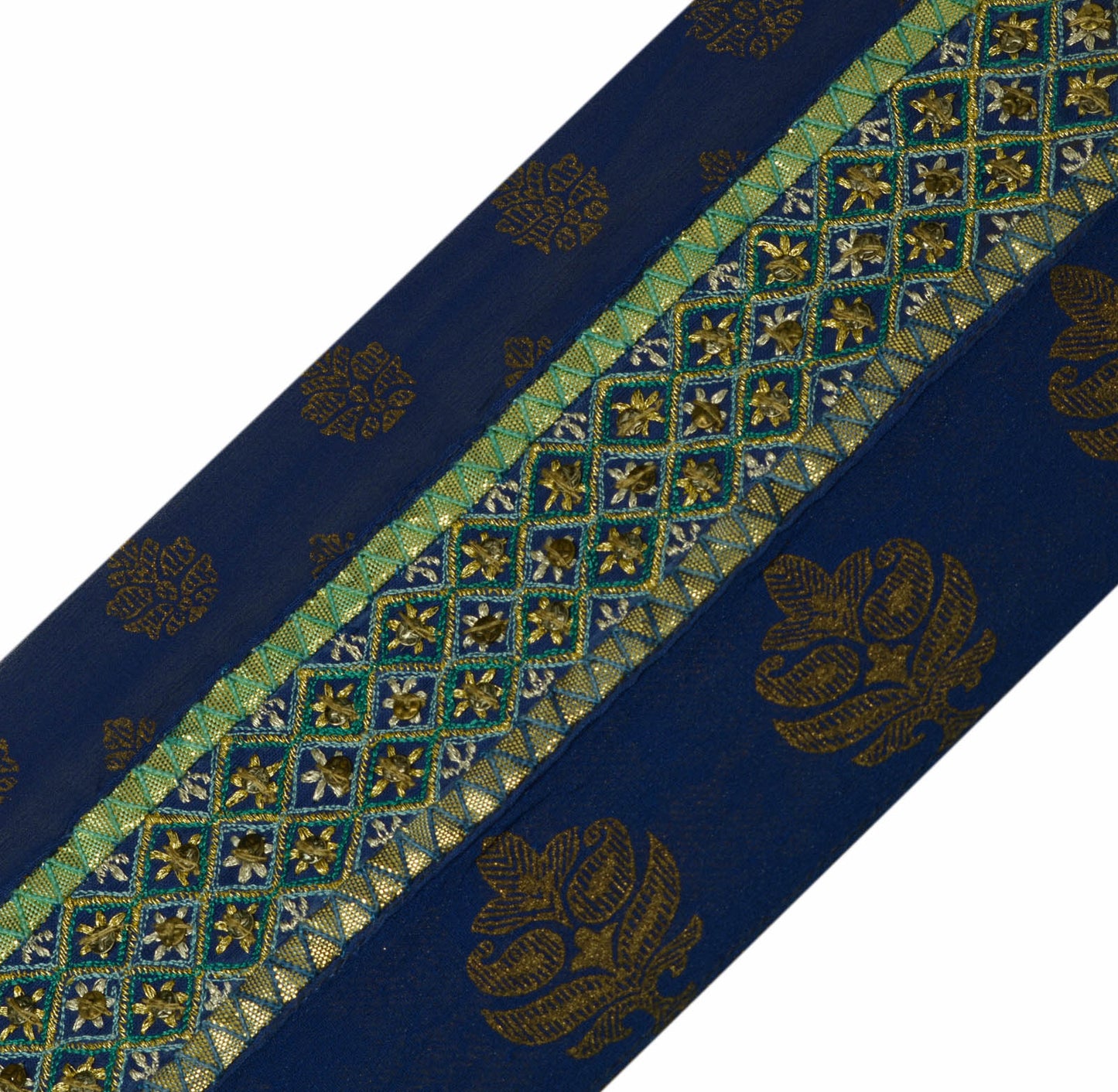 Sushila Vintage Blue Saree Border Indian Craft Sewing Trim Embroidered Lace